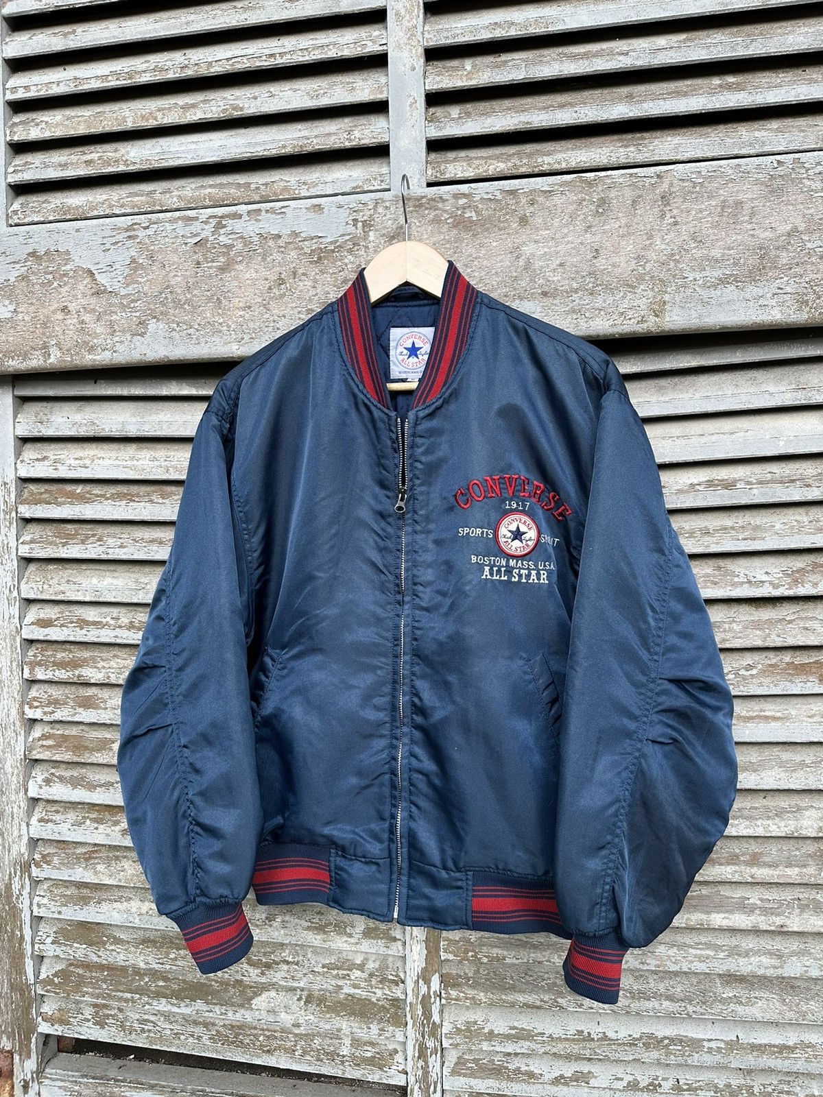 Converse 👹Vintage Converse Boston Mass Embroidery Logo Bomber Jacket Size US M / EU 48-50 / 2 - 2 Thumbnail