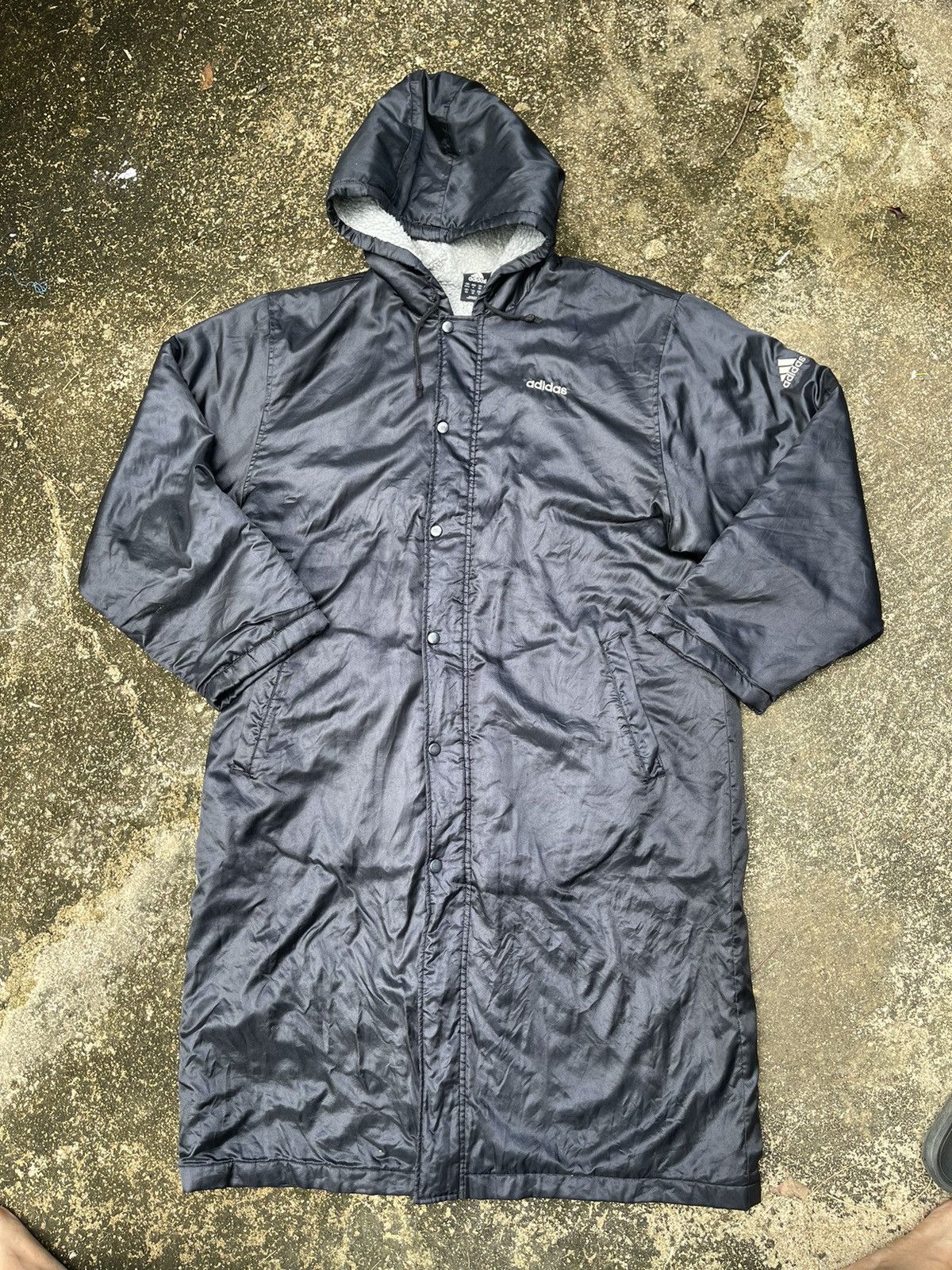 Adidas Vintage Adidas Long Hooded Fleece-Lined Coat (Black) Size US M / EU 48-50 / 2 - 7 Thumbnail