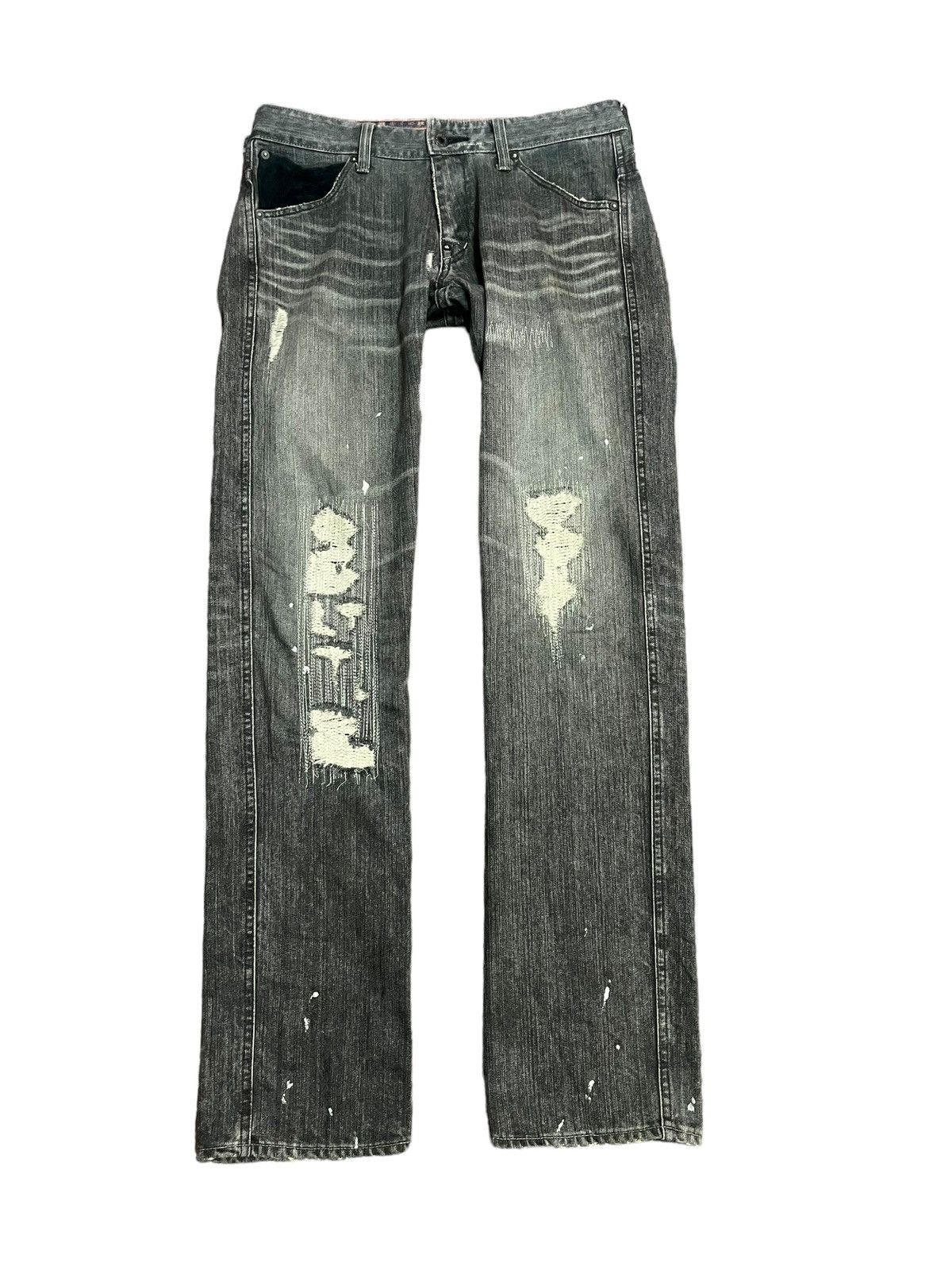 14th Addiction × FACTOTUM × Jean Factotum Japanese Distress jeans size 32 x 33 inches Size US 32 / EU 48 - 2 Thumbnail