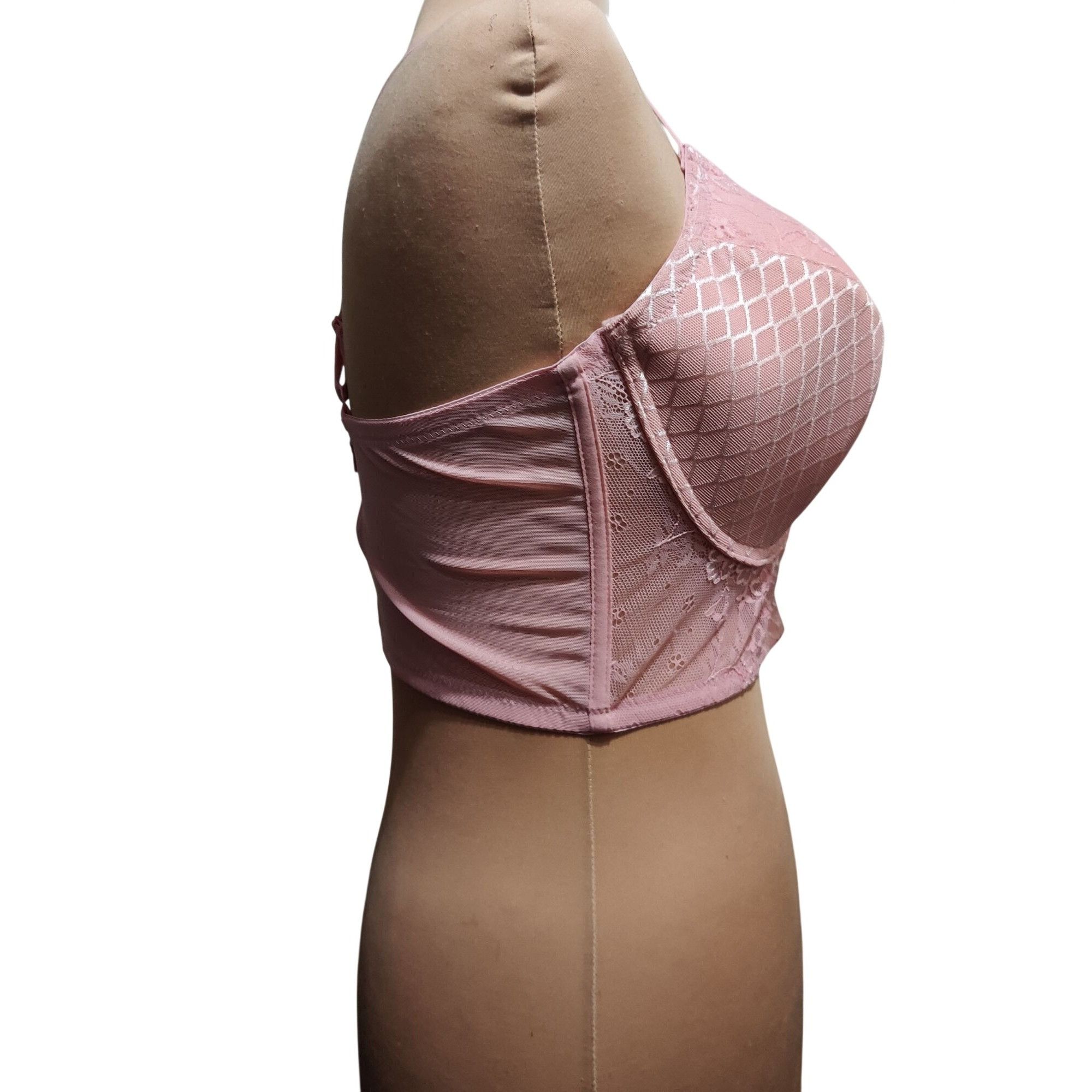 Other Pink Lace Longline Bralette Plus Size 2X Sheer Mesh Underwir Size ONE SIZE - 5 Thumbnail