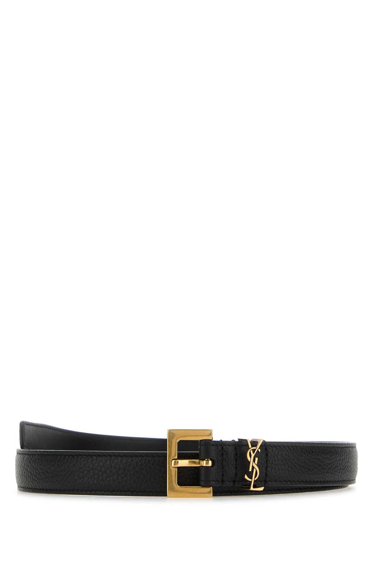 Saint Laurent Paris Black Leather Cassandre Belt Size ONE SIZE - 1 Thumbnail