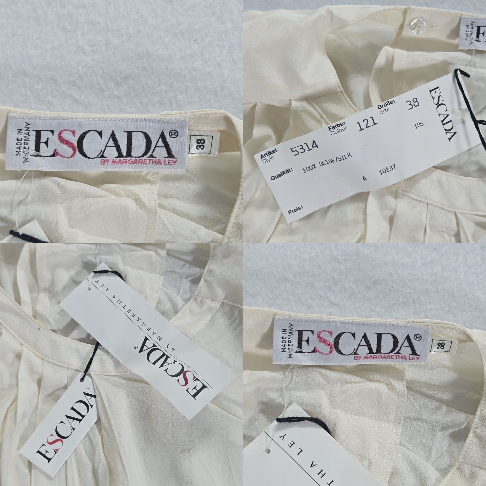 Escada VINTAGE Escada Silk Blouse Long Sleeve Ivory Pleated NWT Shoulder Pad Size 38 Women's Blouse Size XS / US 0-2 / IT 36-38 - 11 Thumbnail