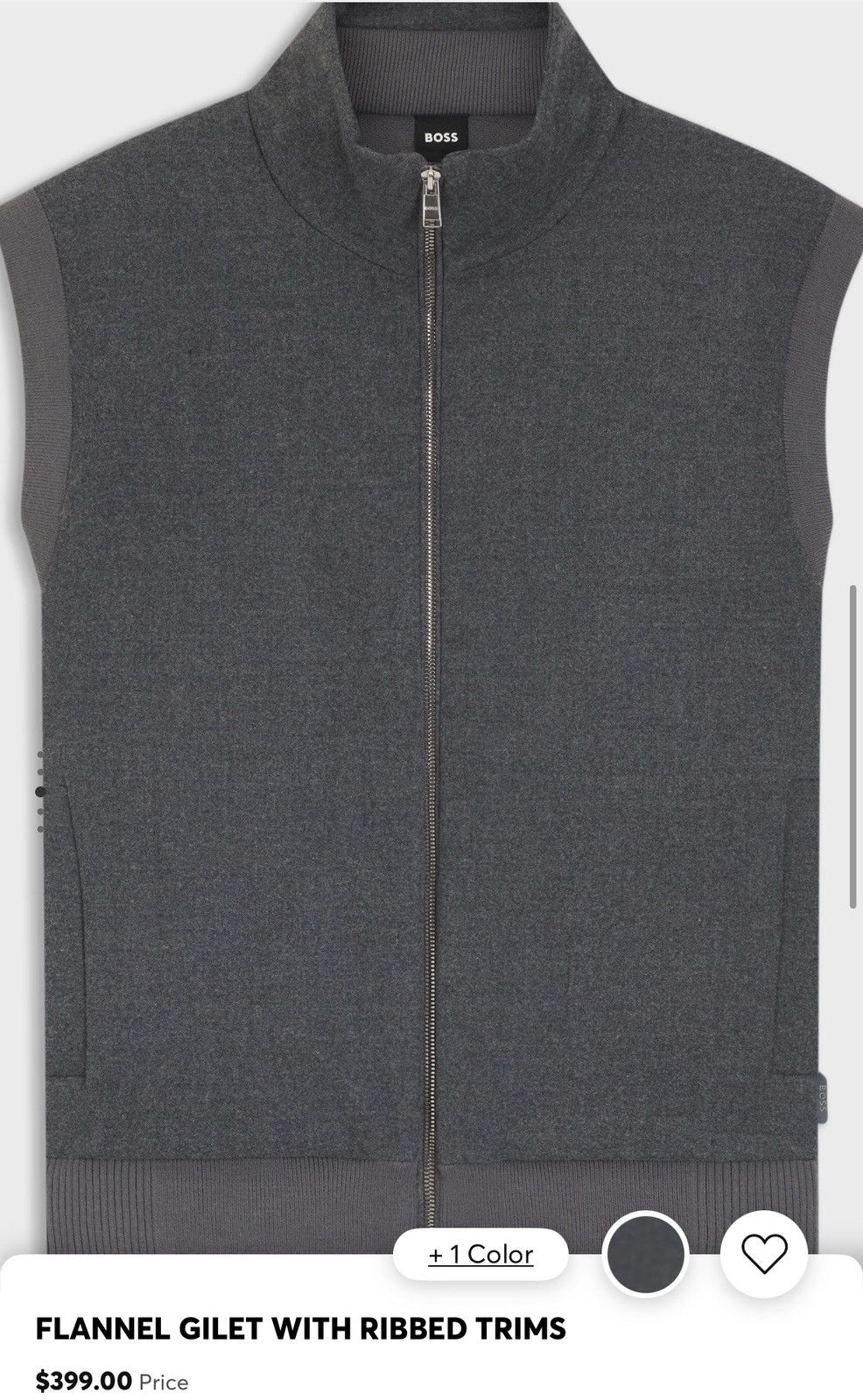 Hugo Boss BOSS Flannel Gilet with Ribbed Trims - Charcoal Grey Size US S / EU 44-46 / 1 - 4 Thumbnail