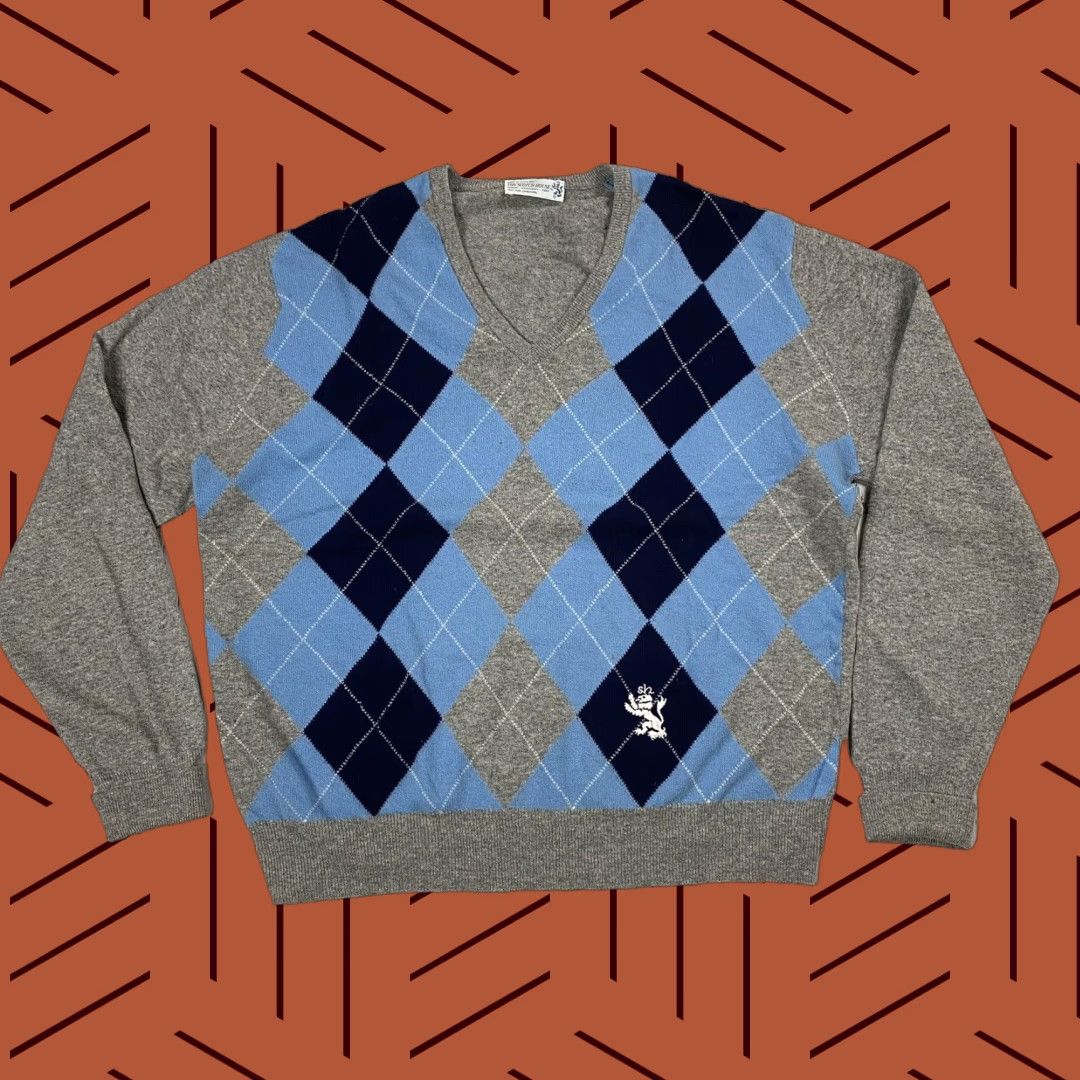 Vintage Vintage Scotch Men’s Gray Argyle Wool Pullover Sweater Large Fall Winter Golf Ireland Size US L / EU 52-54 / 3 - 1 Thumbnail