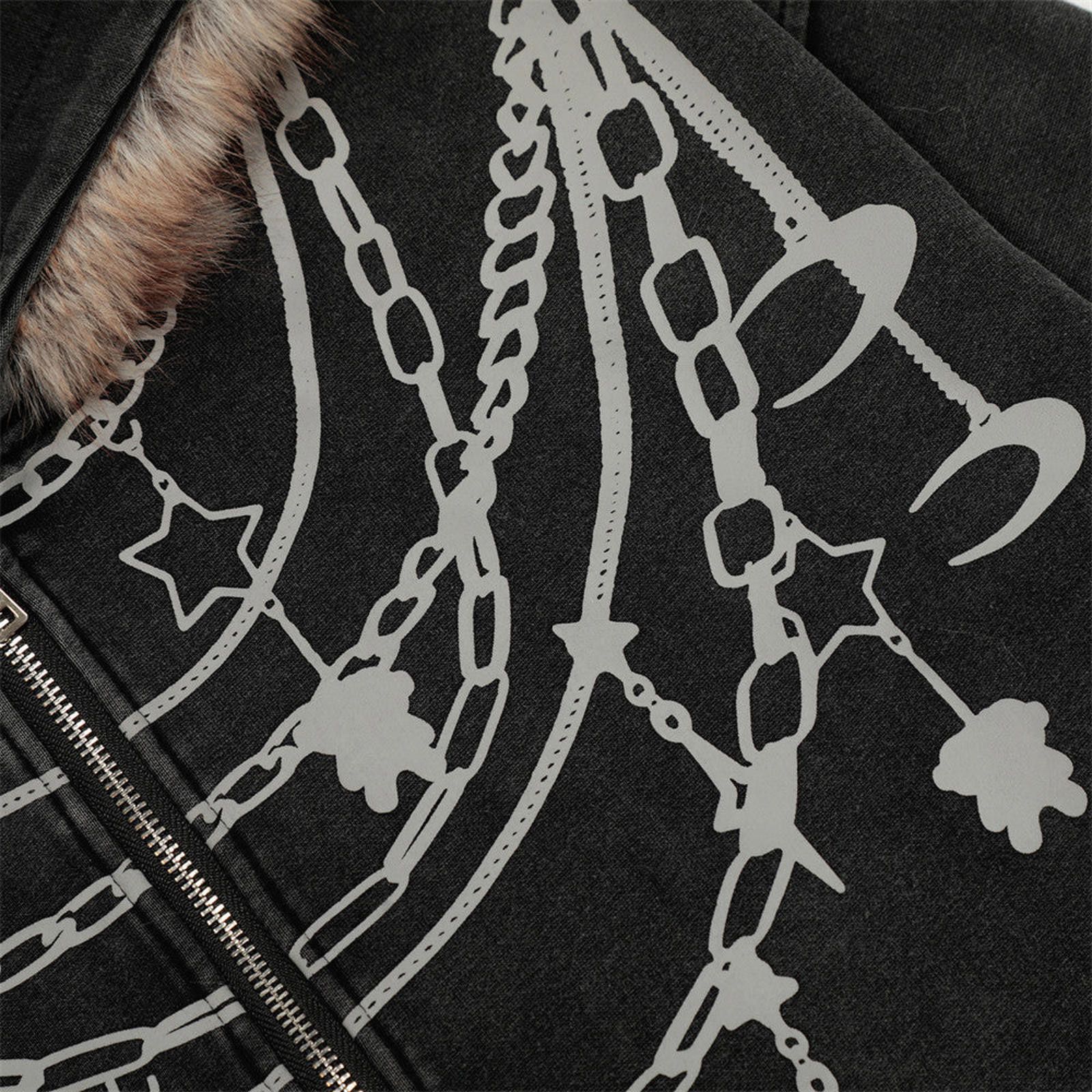 Japanese Brand Hoodie with Faux Fur Trim & Chain Print Size US M / EU 48-50 / 2 - 3 Thumbnail