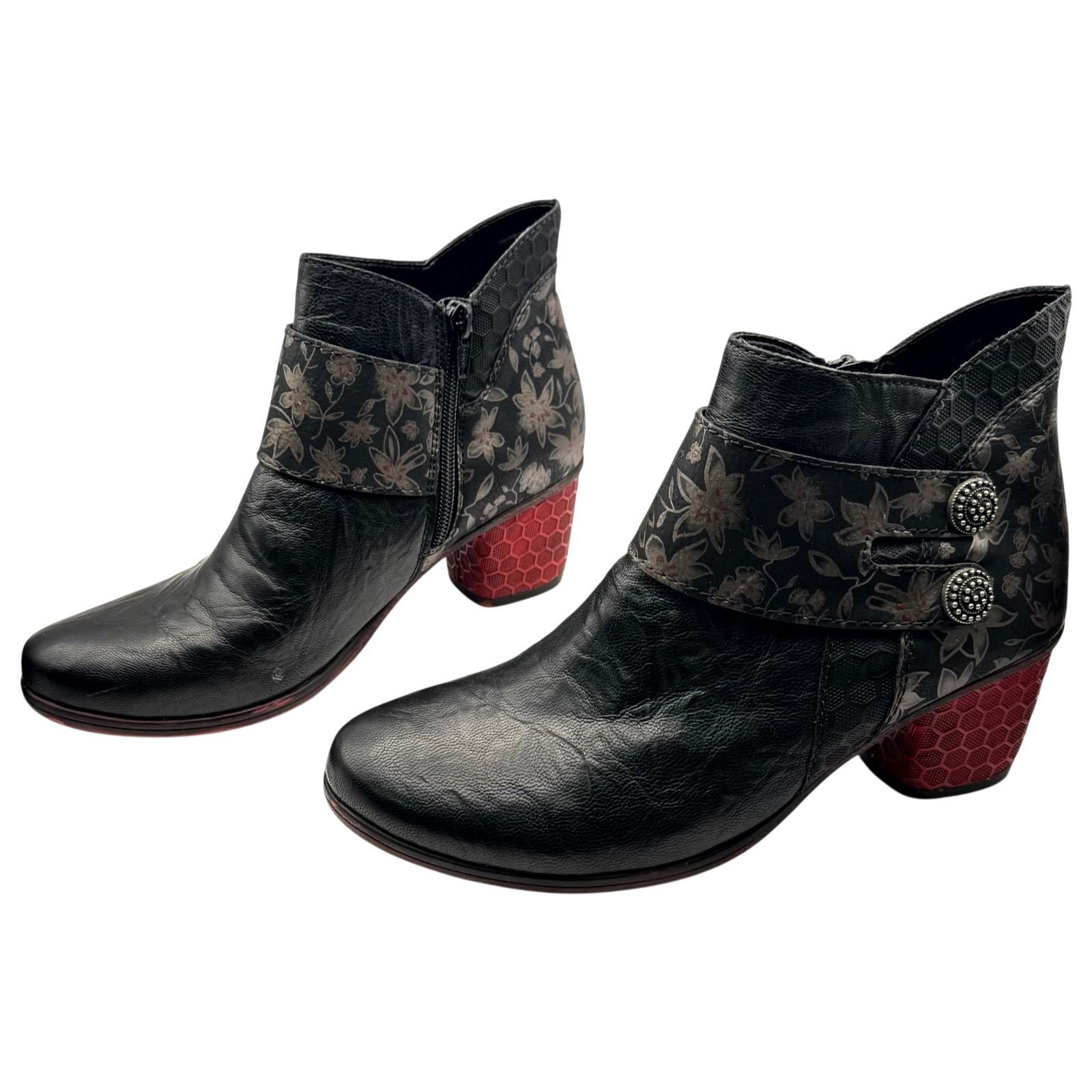 Other Remonte Black Floral Ankle Boot 39 8.5 Boho Artsy Comfort Size US 8.5 / IT 38.5 - 8 Thumbnail