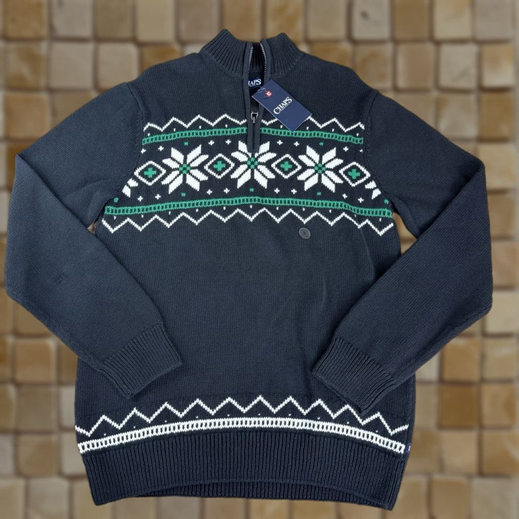 Chaps CHAPS Sweater 1/4 Zip 3/4 COLORFUL Snowflake Print Black/Green/White Size Small Mens Pullover Cotton Winter 1/4 Zip Mens Small Snowflake Print Sweater Size US S / EU 44-46 / 1 - 1 Thumbnail