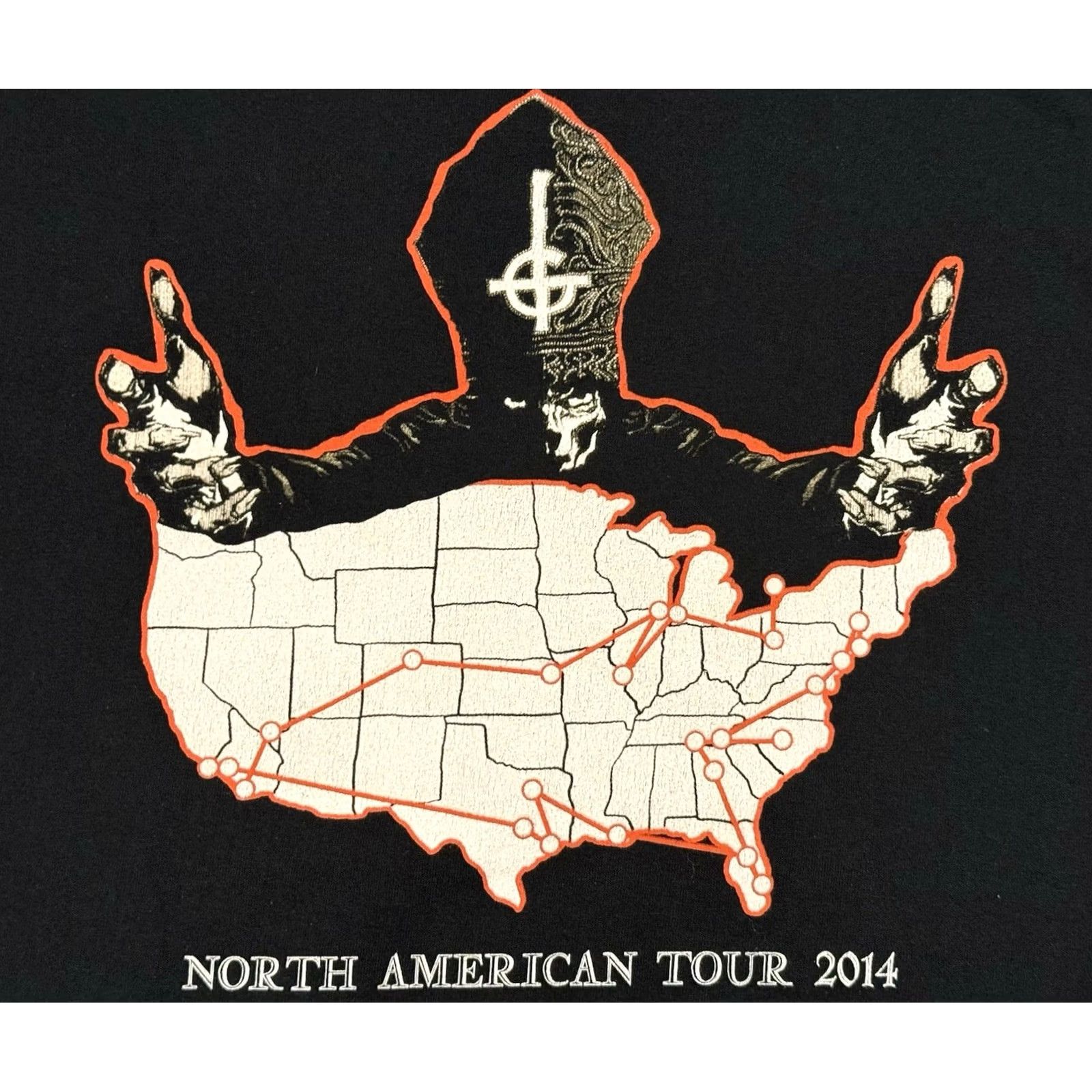Gildan Ghost North American Tour Shirt L Men Black Short Sleeve Crew Neck Cotton 2010-2019 Gildan Band Rock Metal Horror Graphic Print Vintage No N/A Size US L / EU 52-54 / 3 - 7 Thumbnail