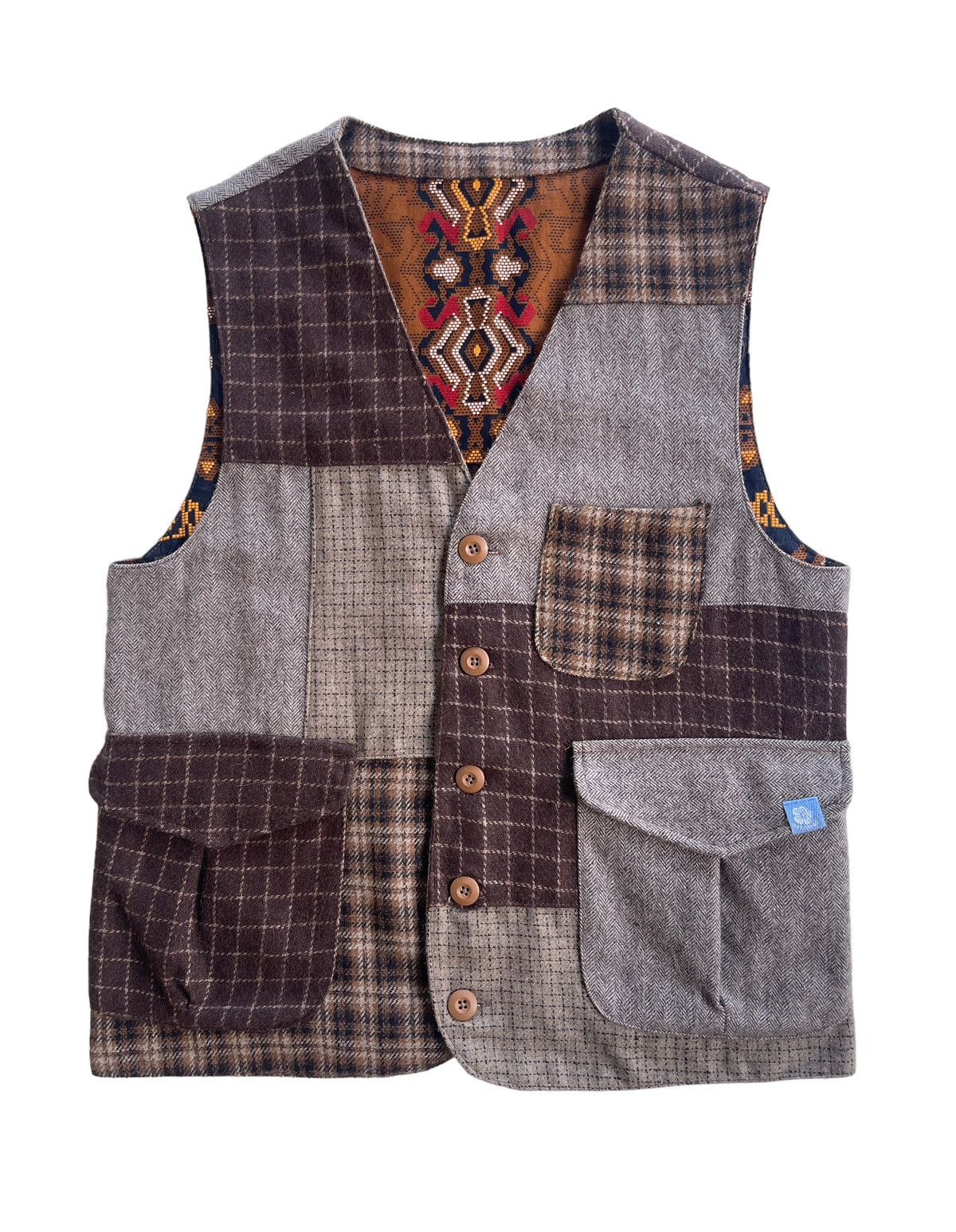 Japanese Brand Vintage Patchwork Tweed Vest Kapital Style Size US S / EU 44-46 / 1 - 1 Thumbnail
