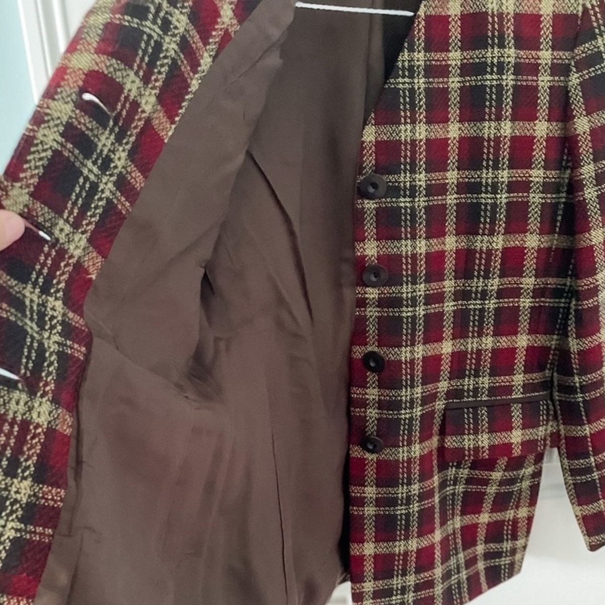 Vintage Kasper Vintage Burgundy Plaid Wool Blazer Jacket 8P Size M / US 6-8 / IT 42-44 - 5 Thumbnail