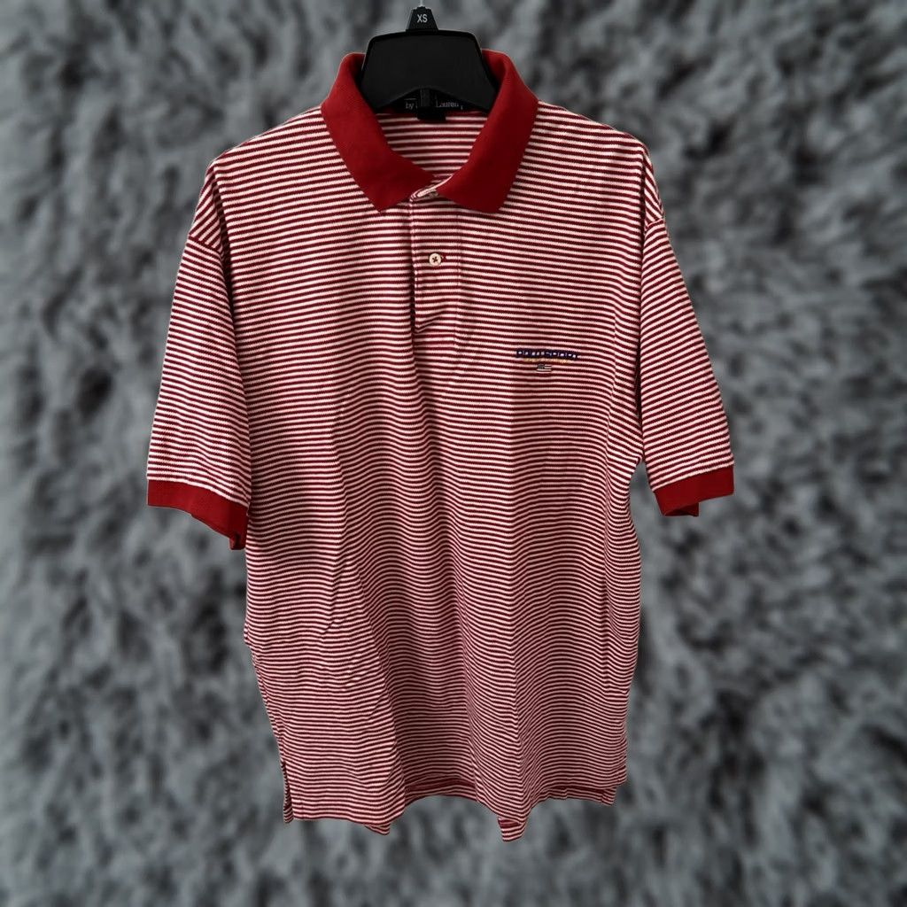 Polo Ralph Lauren VINTAGE Polo Sport Ralph Lauren Shirt Mens L Red White Striped Cotton Pique S/S Size US L / EU 52-54 / 3 - 1 Thumbnail