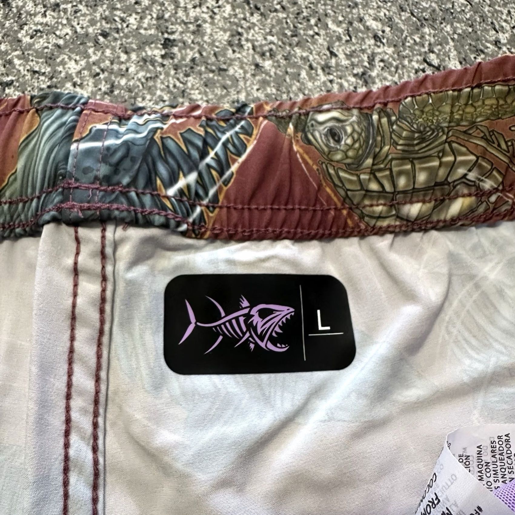 Vintage Psycho Tuna Boardshorts Mens L Swim Shorts Trunks Fish Print Red Stretch Size US 33 - 4 Thumbnail
