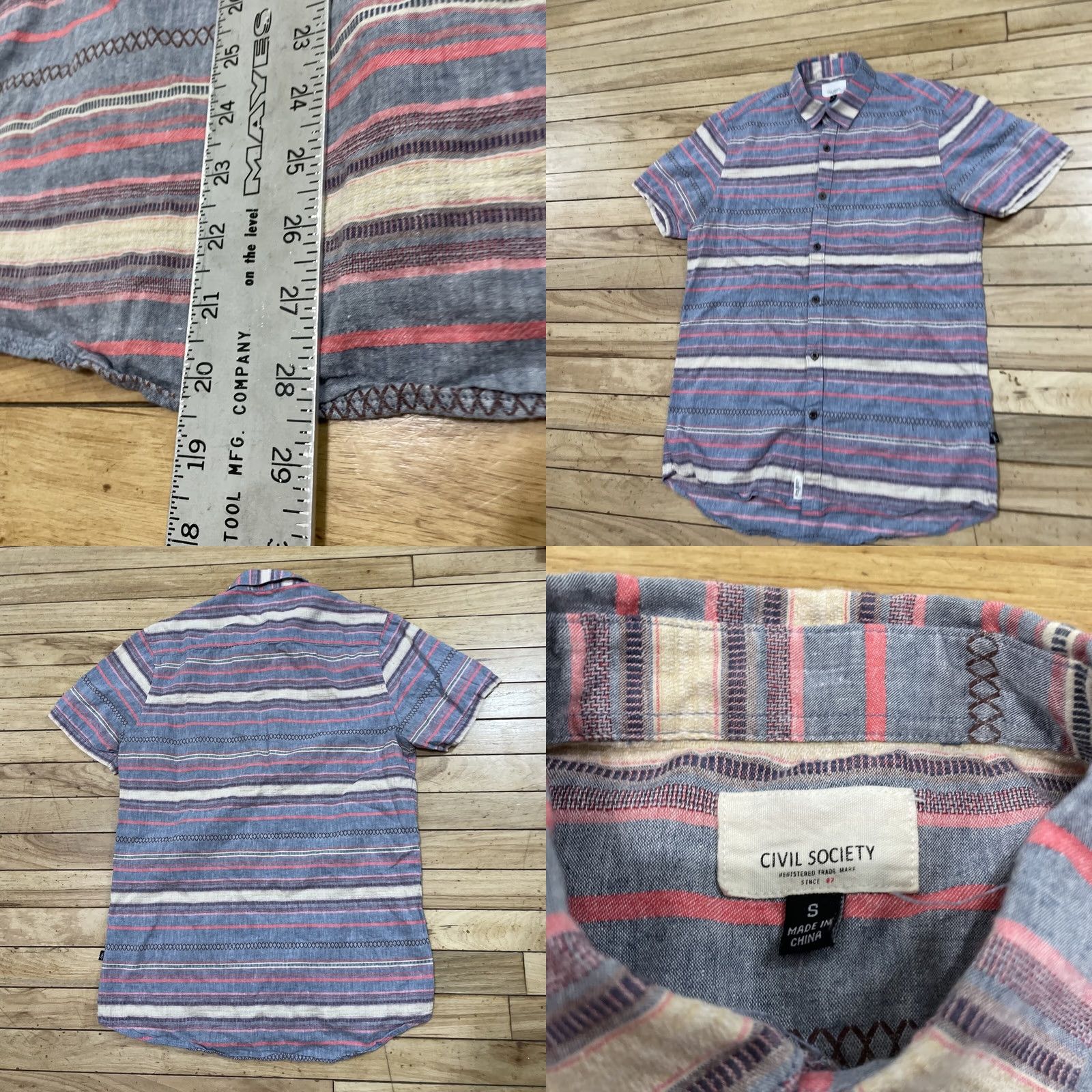 Pinko Civil Society Button Up Shirt Men S Aztec Tribal Stripe Pink Blue Aquaberry Size US S / EU 44-46 / 1 - 9 Thumbnail