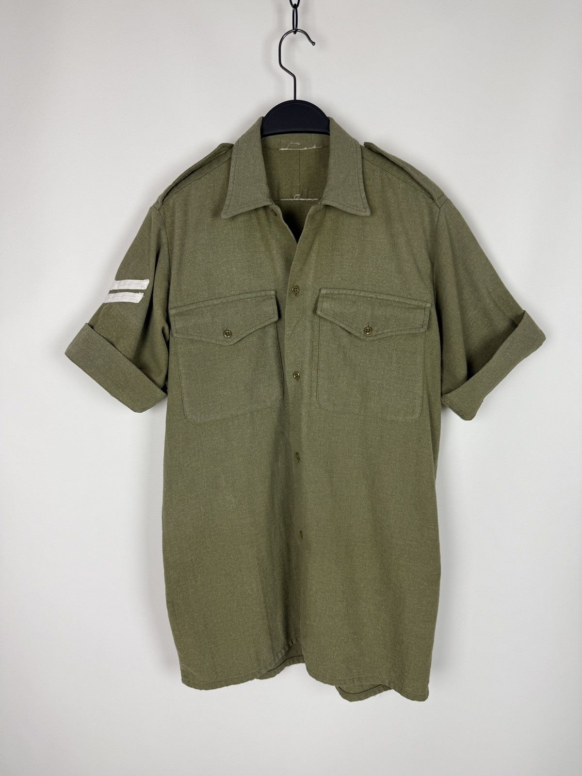 Vintage 50s 60s Vintage British Army Green Wool Short Sleeve Shirt Size US M / EU 48-50 / 2 - 1 Thumbnail