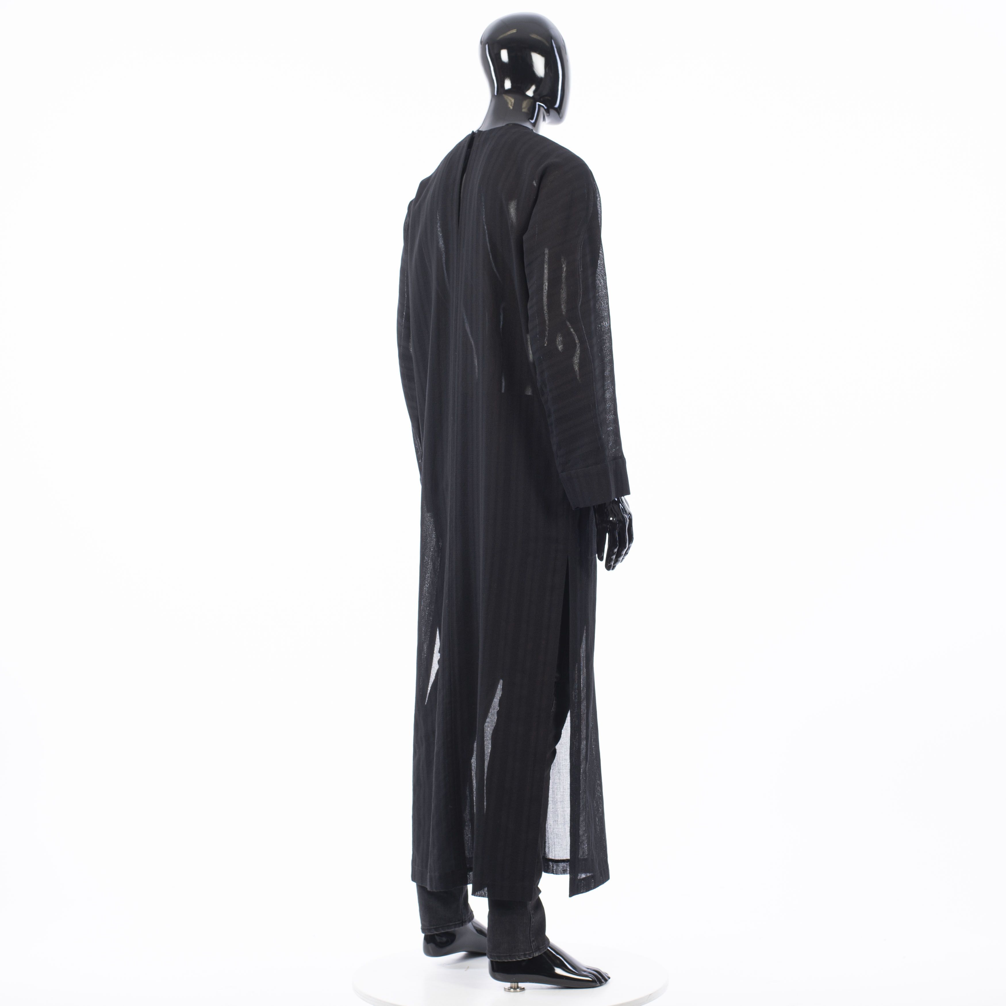 Saint Laurent Paris Long Djellaba In Black Striped Wool Gauze Size 44R - 6 Thumbnail