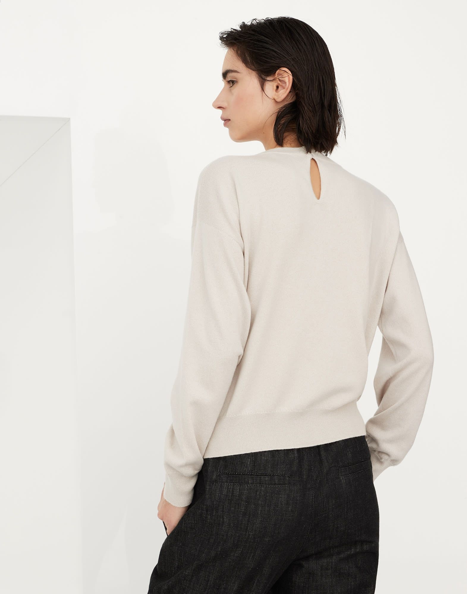 Brunello Cucinelli o1y0825 Crewneck Cashmere Blend Sweater in Light Gray Size M / US 6-8 / IT 42-44 - 4 Thumbnail