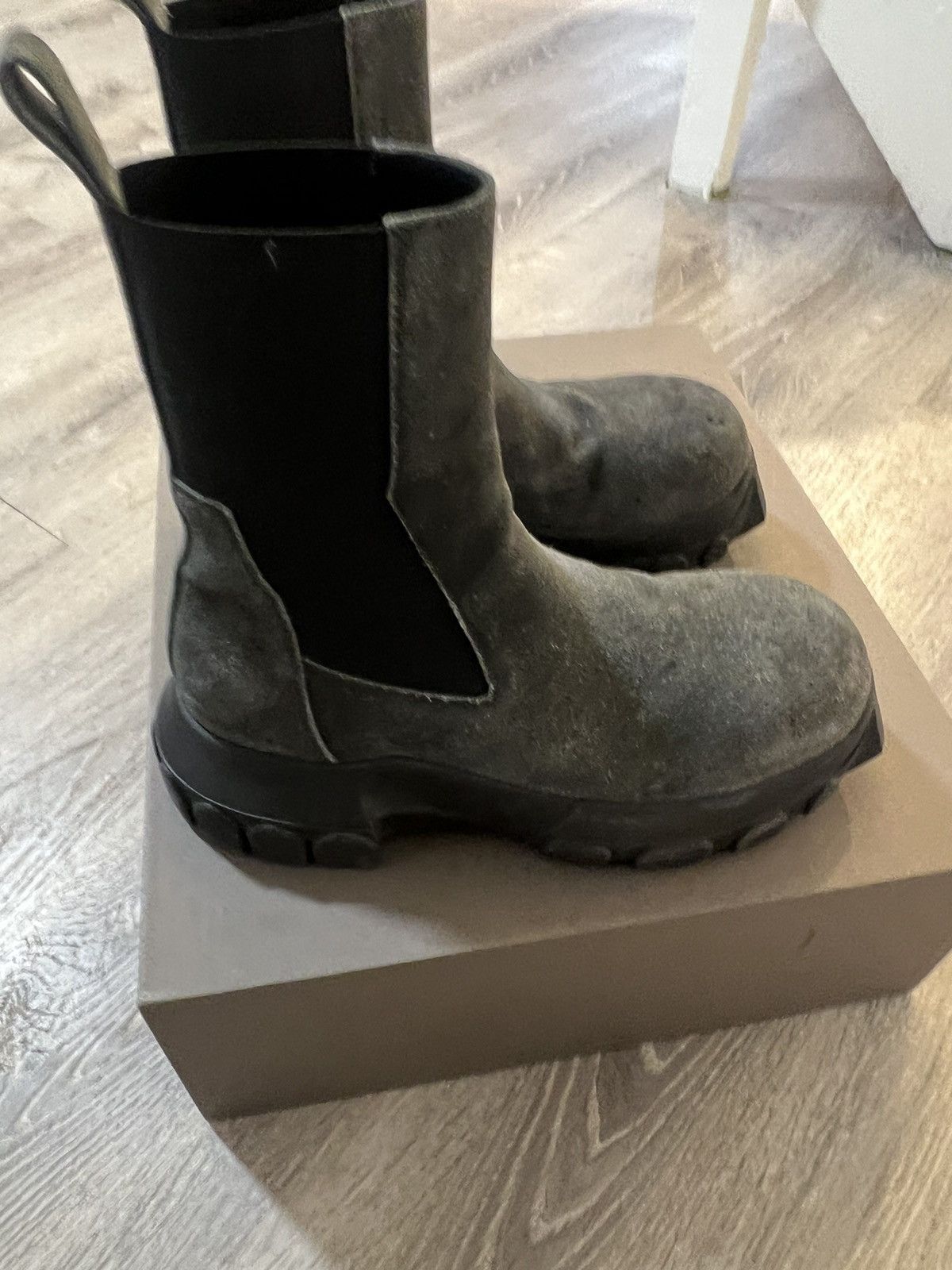image of Rick Owens Beatle Bozo Tractor Boots in Grey, Men's (Size 8)