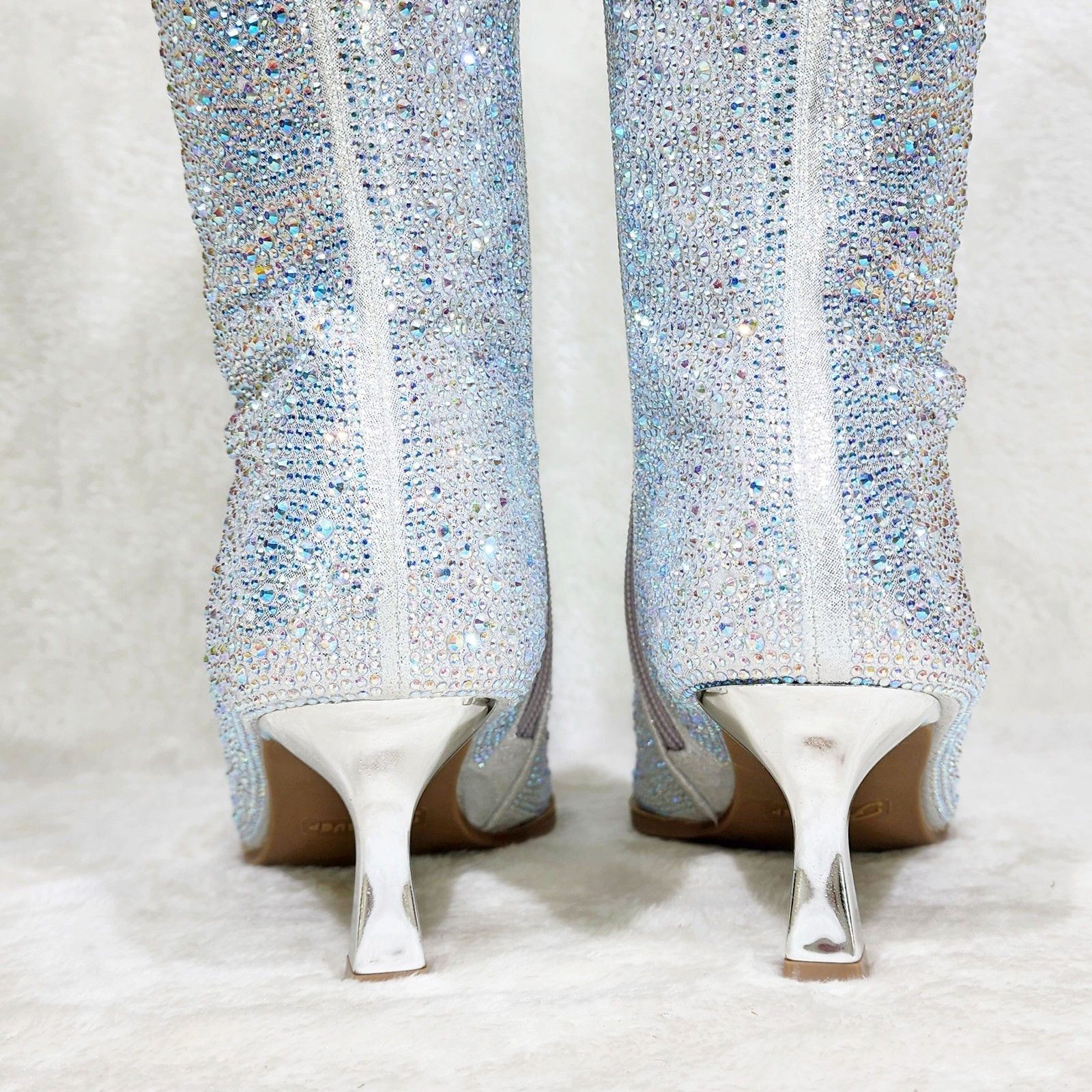 Other Silver Rhinestone Knee Boots 2.5" Kitten Heels Wide Friendly Size US 7 / IT 37 - 3 Thumbnail