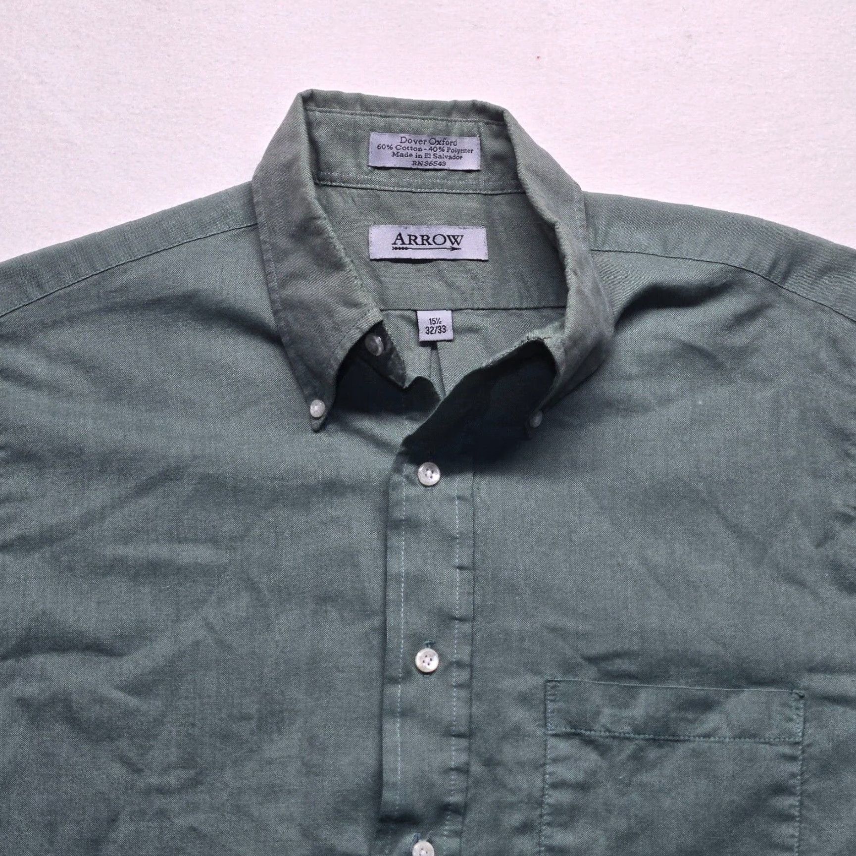 Arrow VINTAGE Arrow Men's Long Sleeve Button-Up Shirt Green Satin Cotton-Blend 90s Mens Size US L / EU 52-54 / 3 - 2 Thumbnail