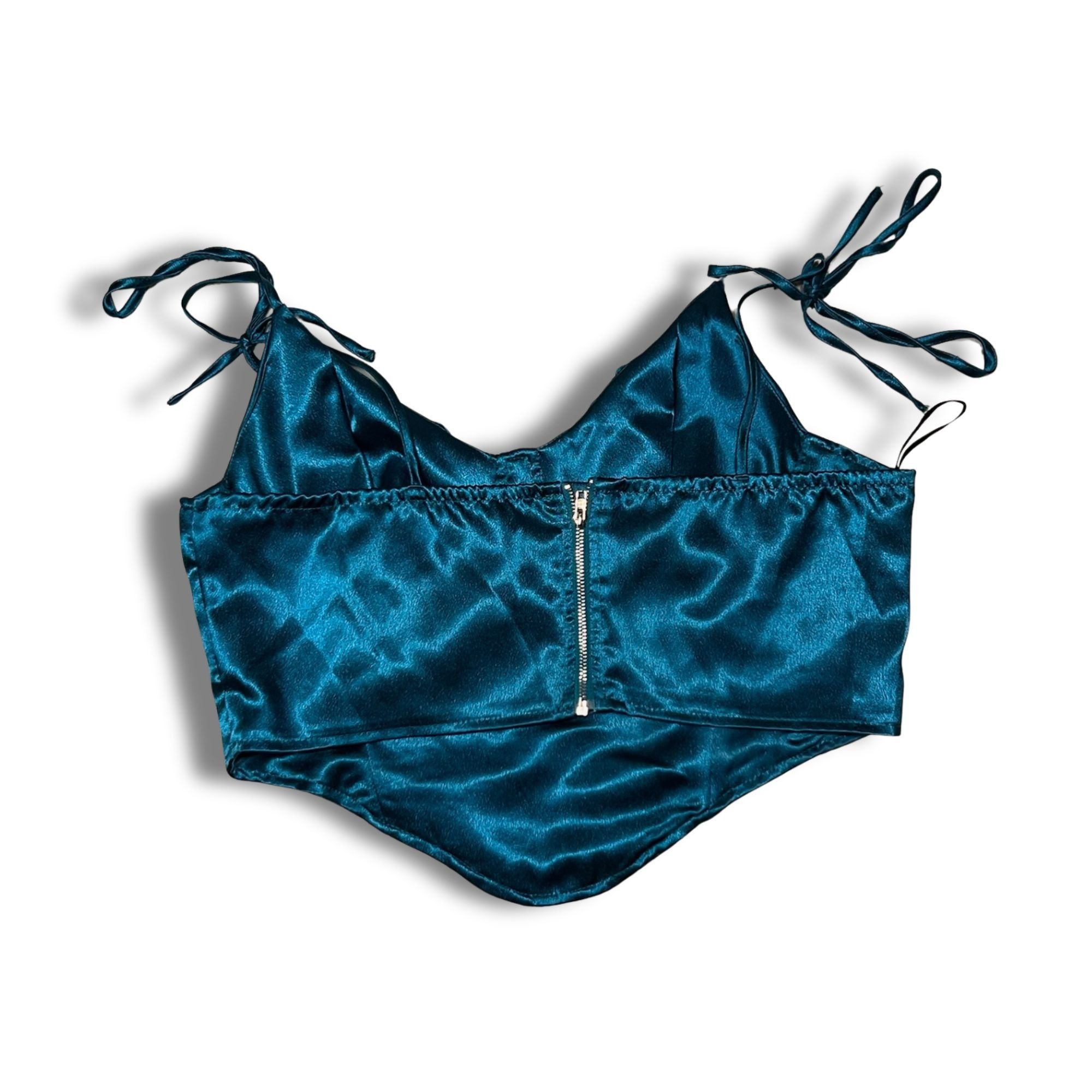 Shein Shein Turquoise Satin Corset Top With Adjustable Tied Straps Size L / US 10 / IT 46 - 3 Thumbnail