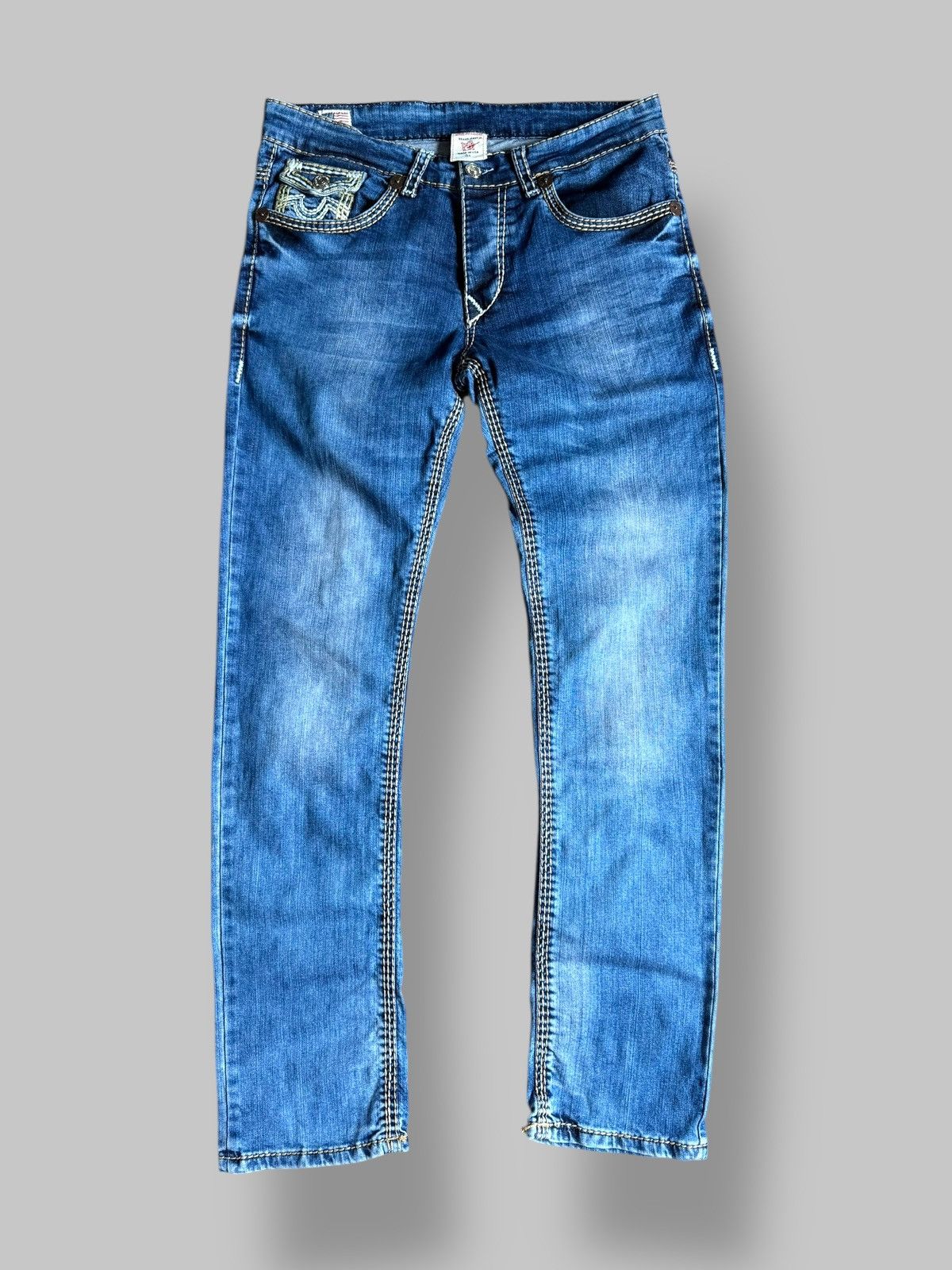 True Religion Vintage True Religion Yellow White Stitch Jeans Size US 34 / EU 50 - 2 Thumbnail