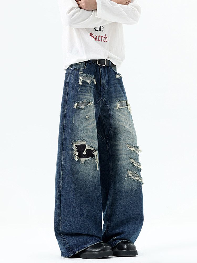 Vintage Men's American Retro Patchwork Distressed Ripped Jeans Size US 32 / EU 48 - 3 Thumbnail