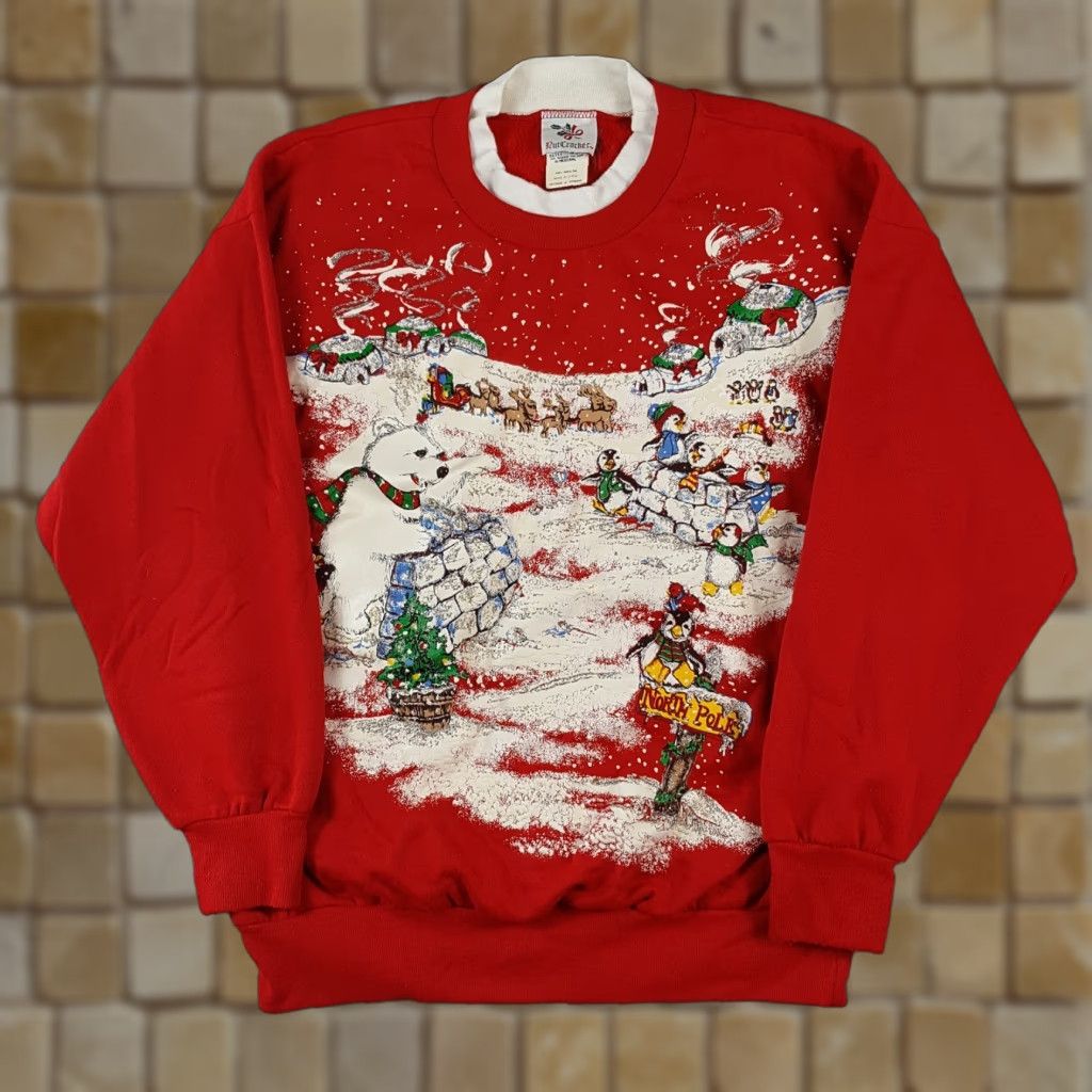 Poler VINTAGE Nut Cracker 90s North Pole Christmas Polar Bear SweatshirtCrewneck Fleece Pullover Size M Red Women or Mens (depending) Unisex Adults Size US M / EU 48-50 / 2 - 1 Thumbnail