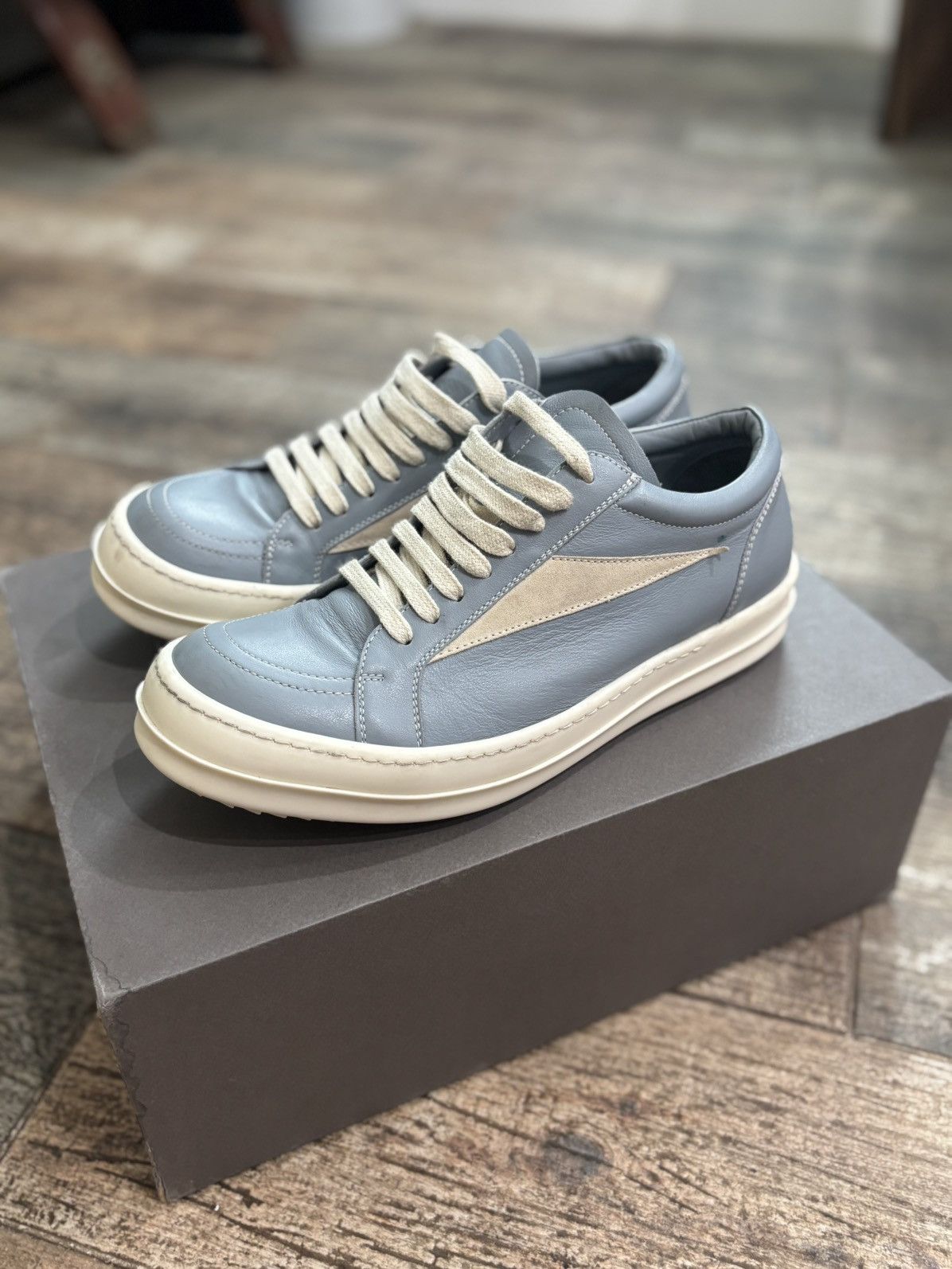 Rick Owens Blue Leather Vintage Low Sneakers Size US 8.5 / EU 41-42 - 1 Thumbnail
