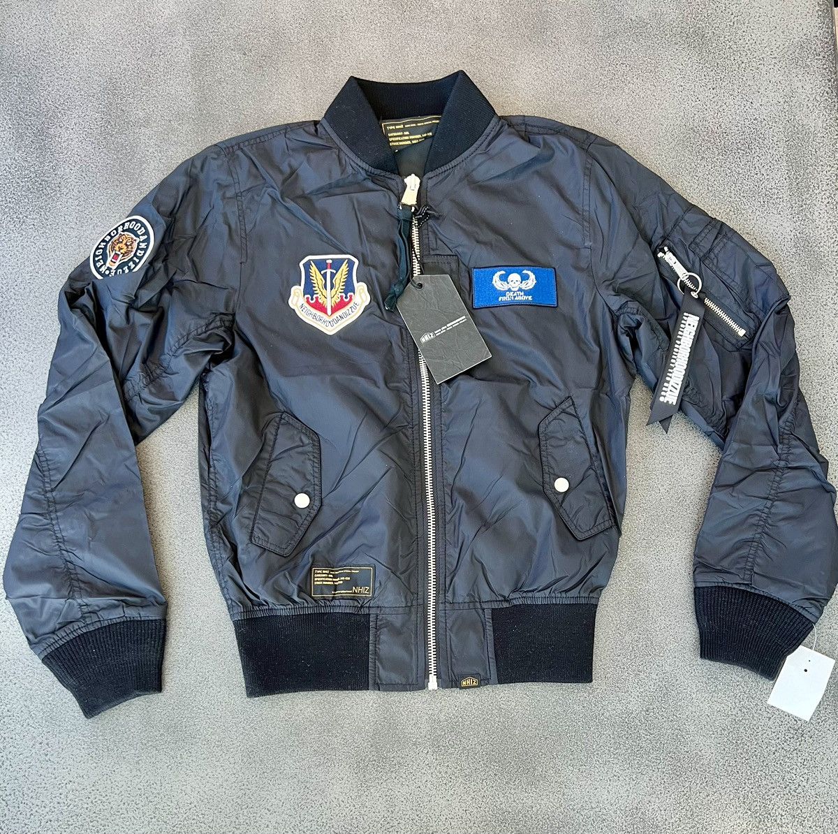 image of New With Tags Neighborhood X Izzue Patches Bomber Jacket in Black, Men's (Size Medium)
