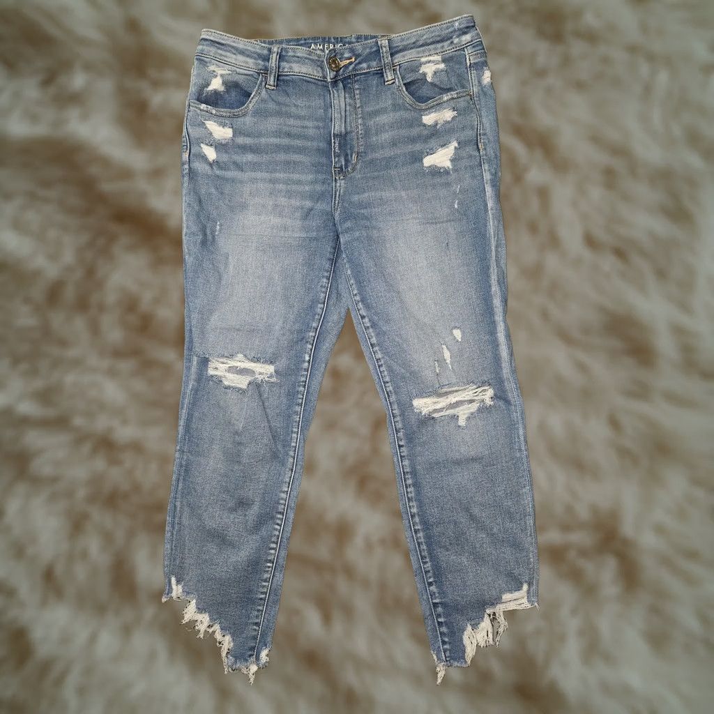 American Eagle Outfitters American Eagle Outfitters Jeans Womens 12 Blue Hi Rise Jegging Crop Distressed Raw Hem Size 34" / US 12 / IT 48 - 1 Thumbnail