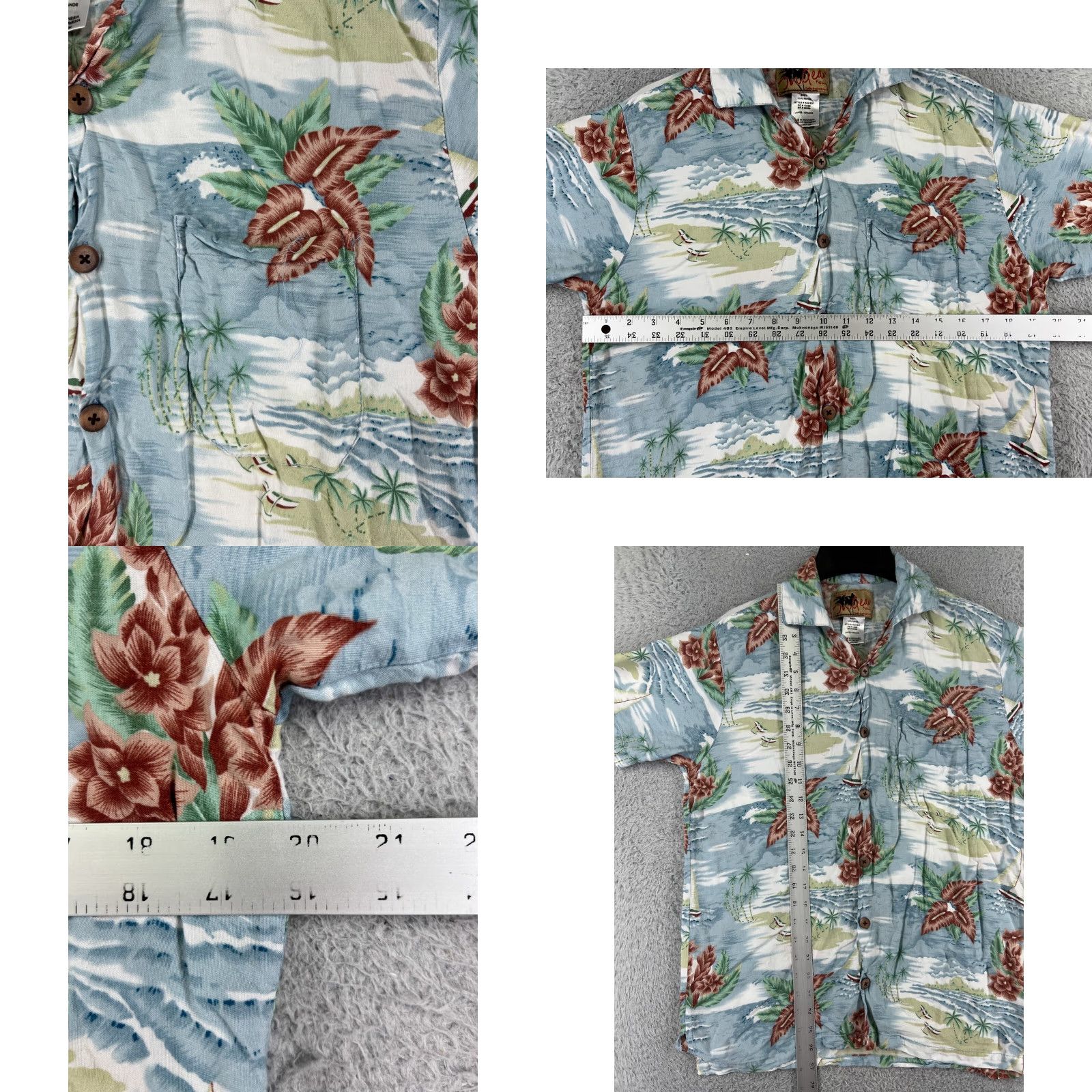 Vintage InGear Shirt Womens L Blue Hawaiian Floral Palm Print Button-Up 100% Rayon Size L / US 10 / IT 46 - 8 Thumbnail