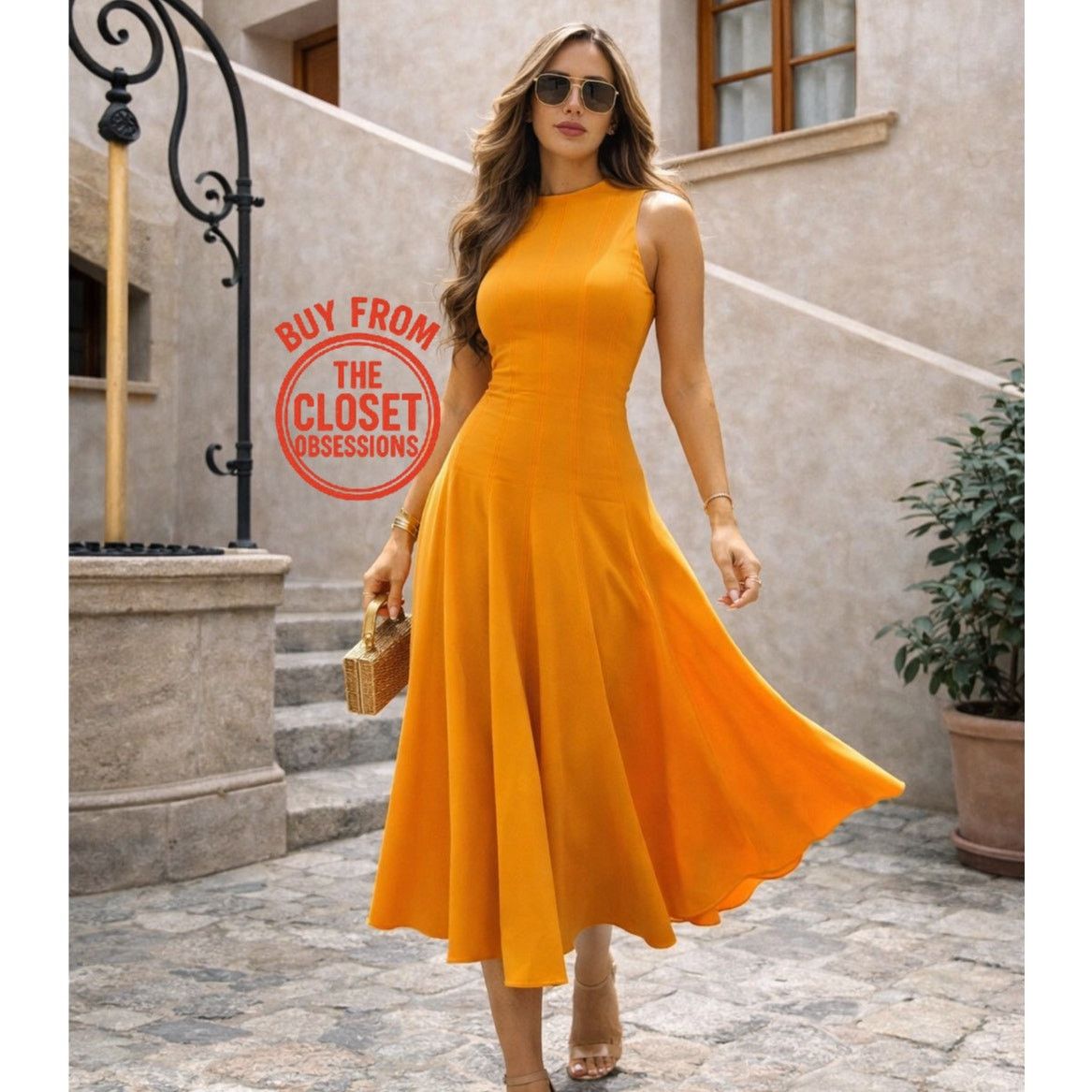Zara ZARA Orange A-Line Midi Dress NWT Size L / US 10 / IT 46 - 5 Thumbnail