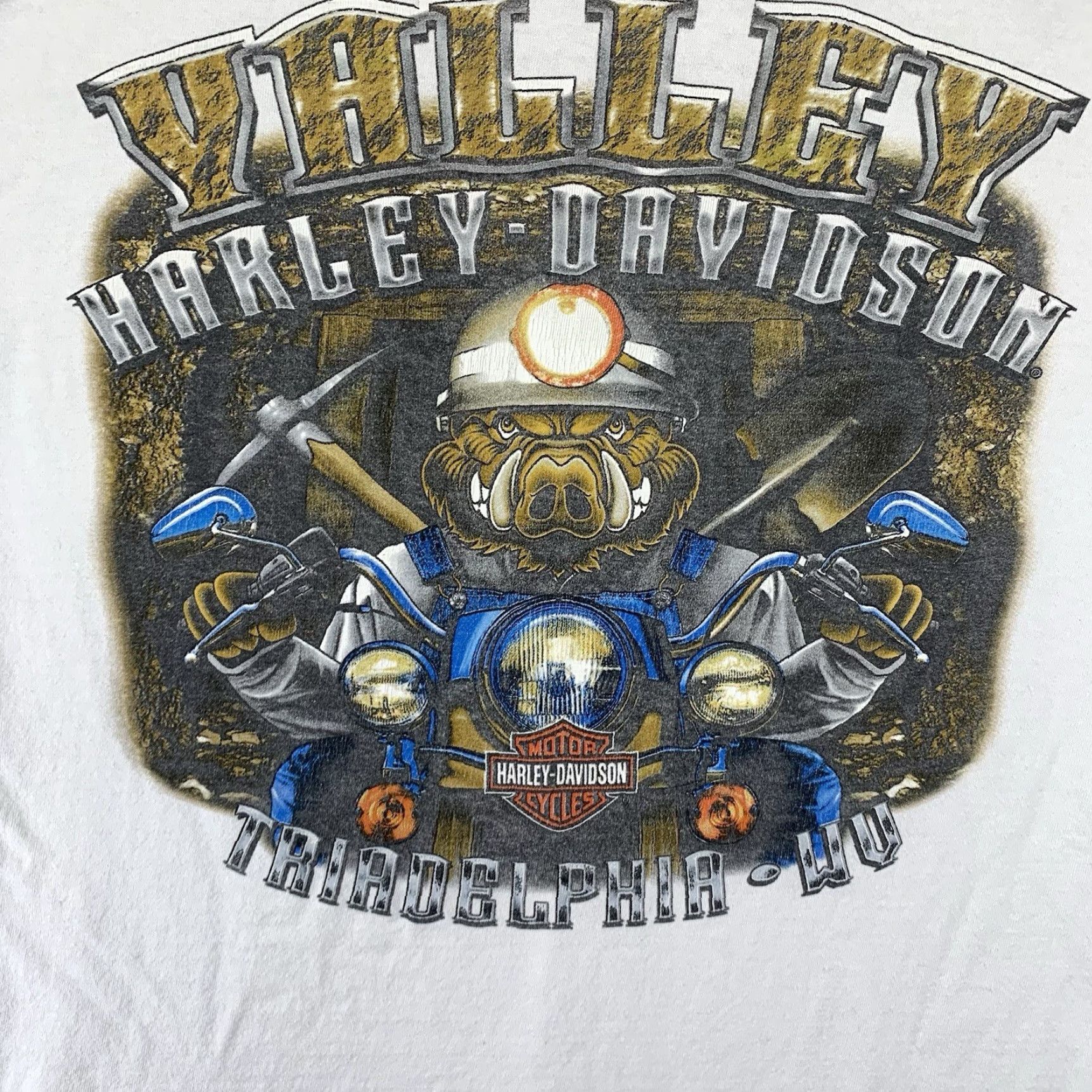 Harley Davidson Harley-Davidson Men T-Shirt Large White Biker Motorcycle Coal Miner 2000s Y2K Size US L / EU 52-54 / 3 - 2 Thumbnail