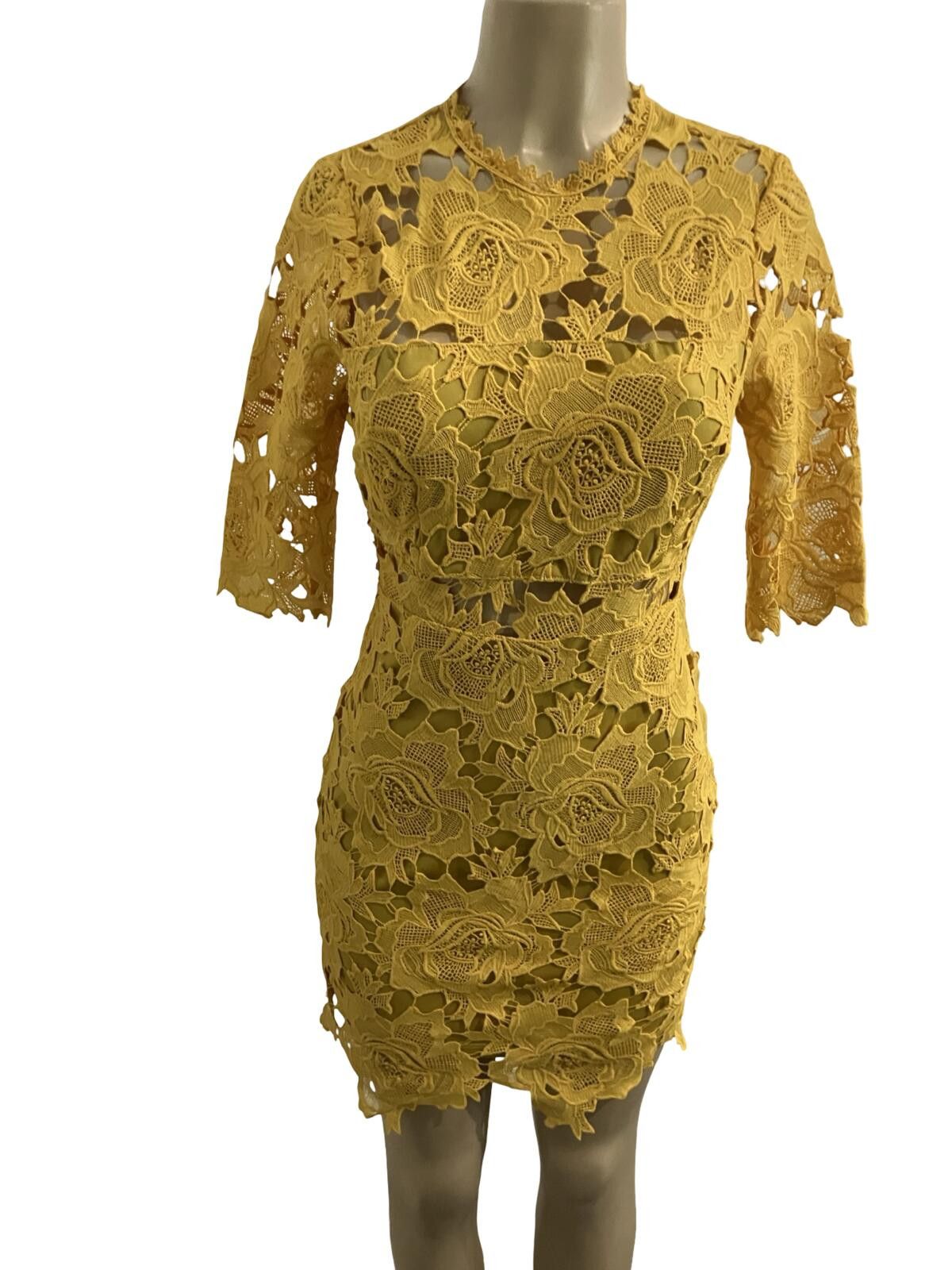 Lulus Boutique Lulus Mustard Yellow Lace Floral Dress Size Small Size S / US 4 / IT 40 - 1 Thumbnail