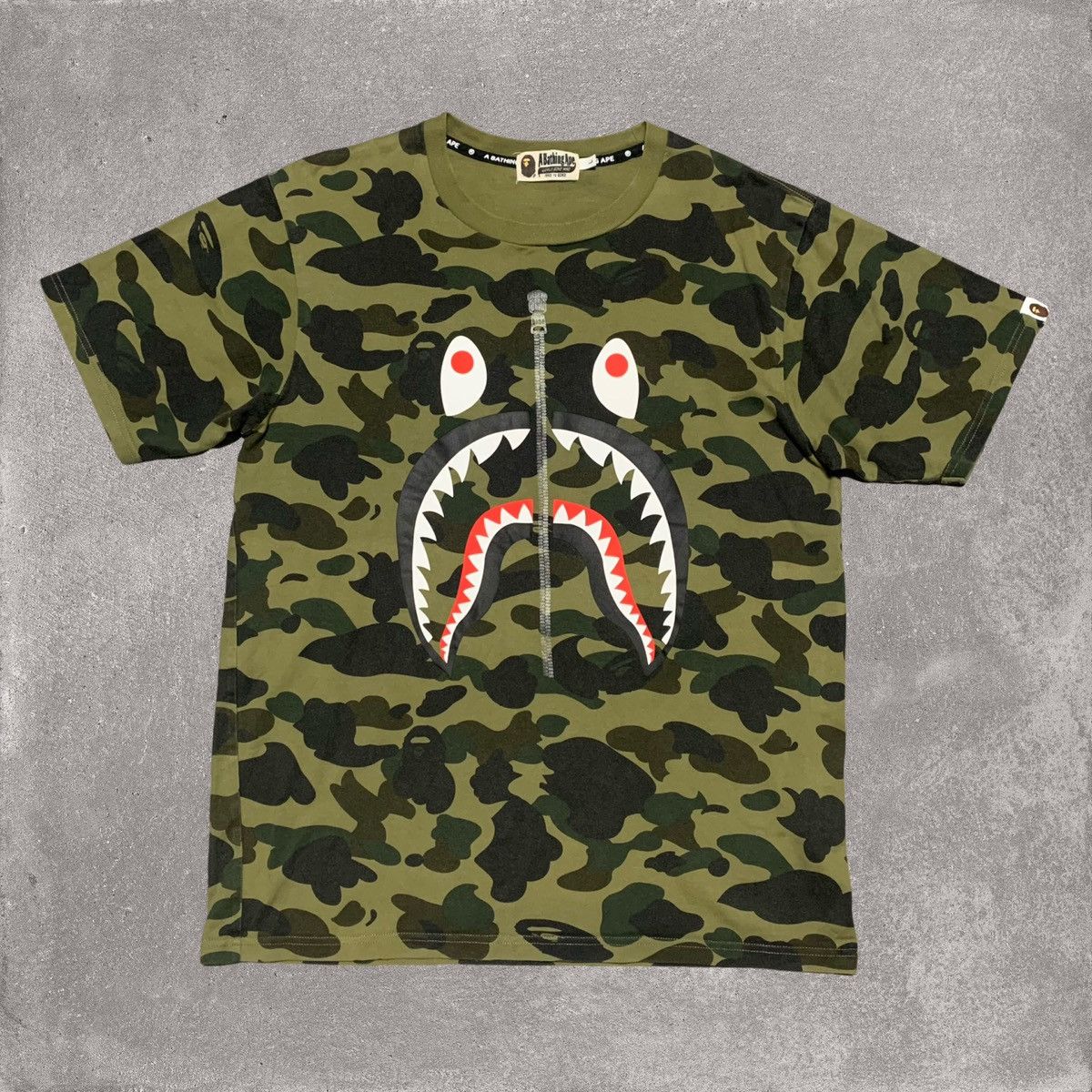Bape Large Shark Green 1st Camo Tee A Bathing Ape