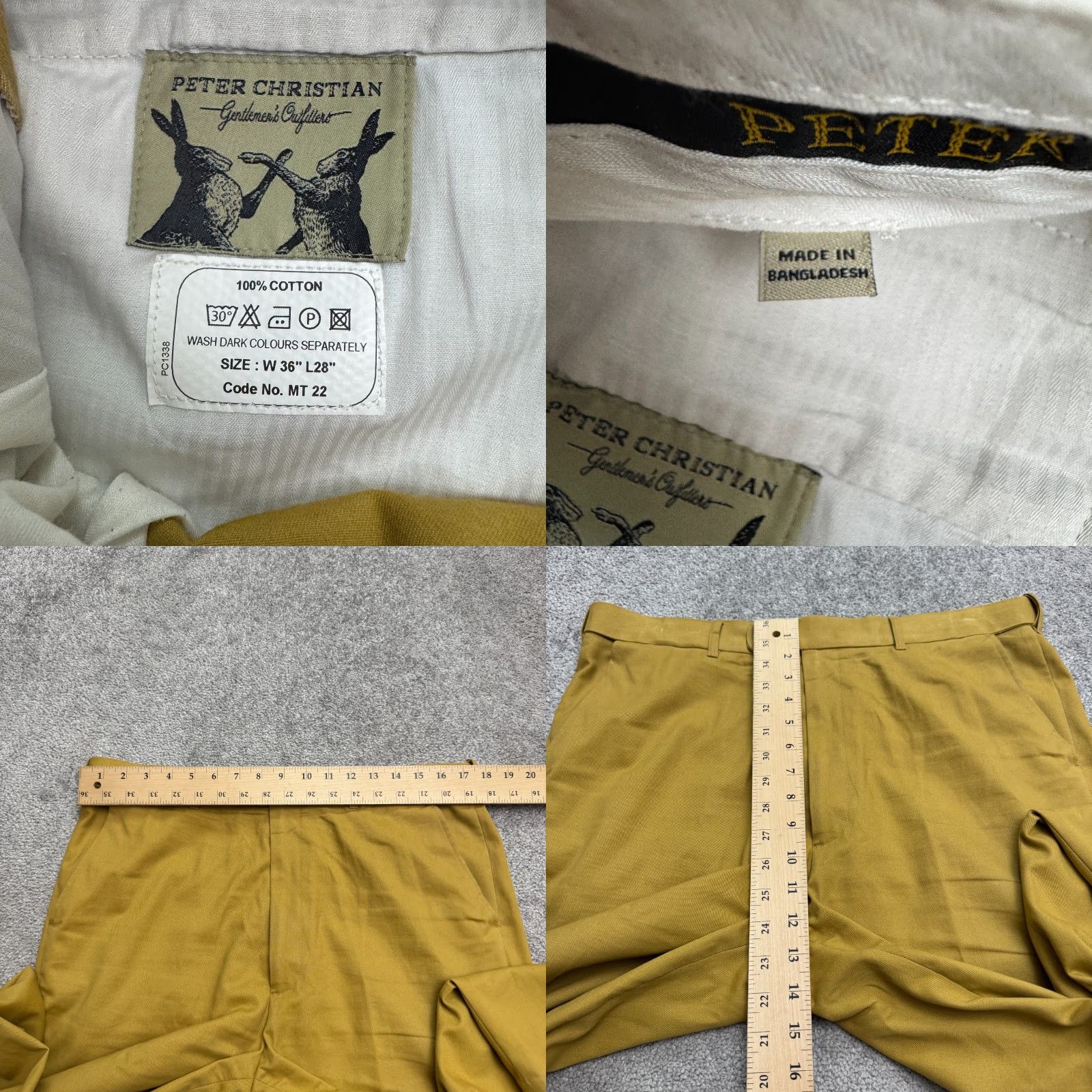 Vintage Peter Christian Cotton Chino Pants 36x28 Mustard Yellow Straight Leg Slacks Mens Size US 36 / EU 52 - 8 Thumbnail