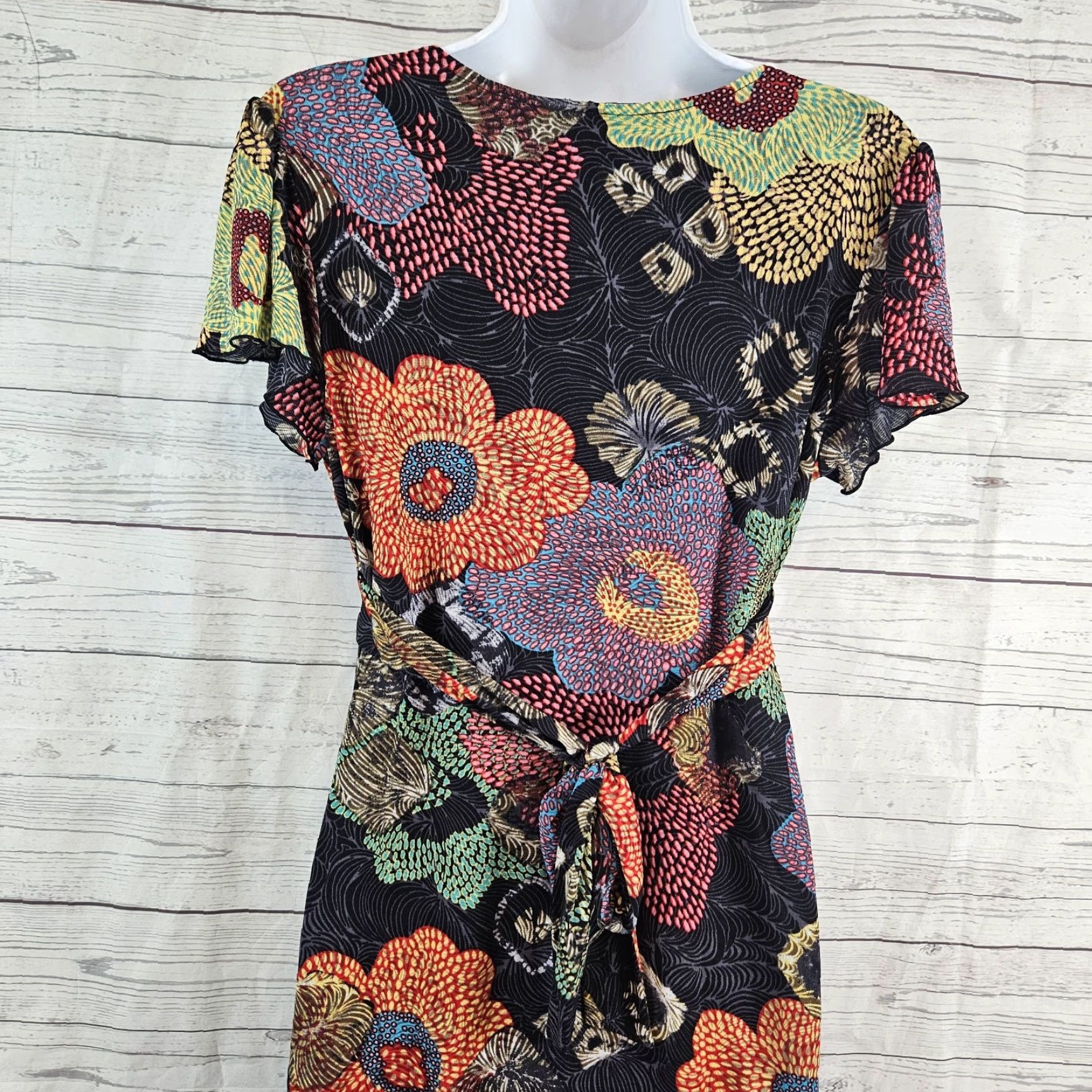 Endless Endless Knot Art Womens Dress Sz Large Black Red Floral V-Neck Short Sleeve Size 36" / US 14 / IT 50 - 4 Thumbnail
