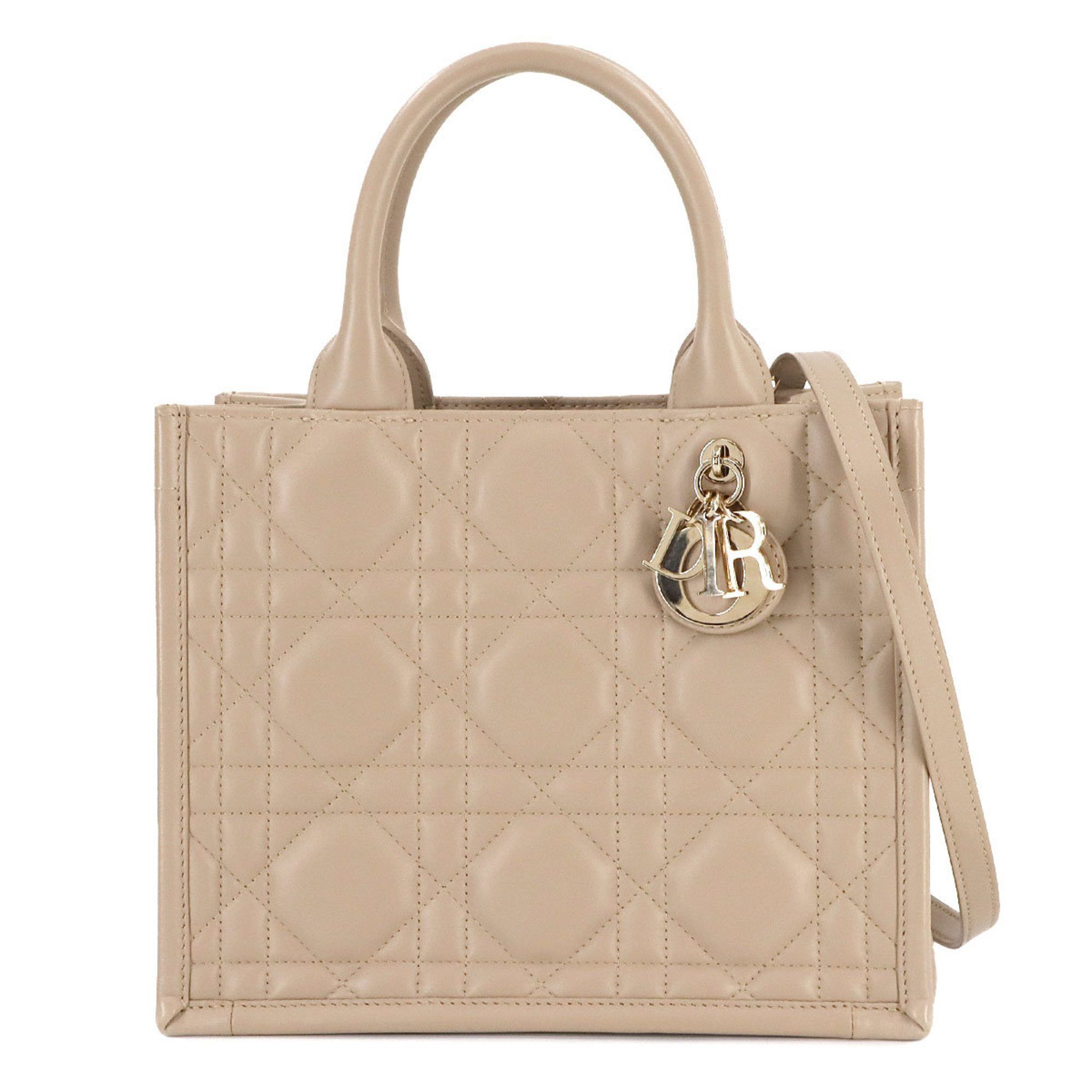 Christian Dior Macrocannage Book Tote Bag Small 2Way Shoulder Leather Beige M1325Owhp Gold Hardware, Women's