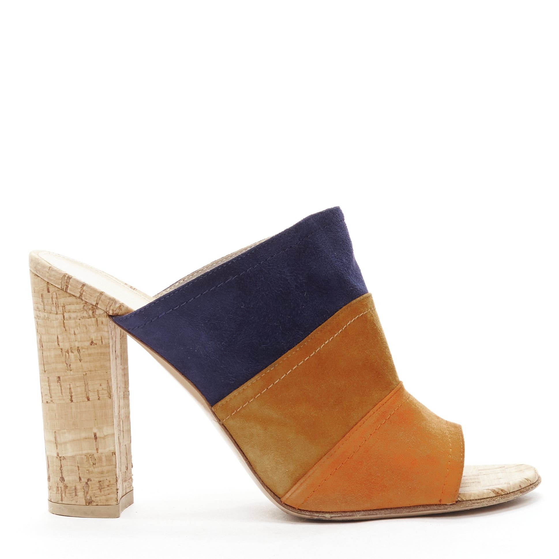 Gianvito Rossi GIANVITO ROSSI orange brown navy suede leather color block cork mules EU37 Size US 7 / IT 37 - 1 Thumbnail