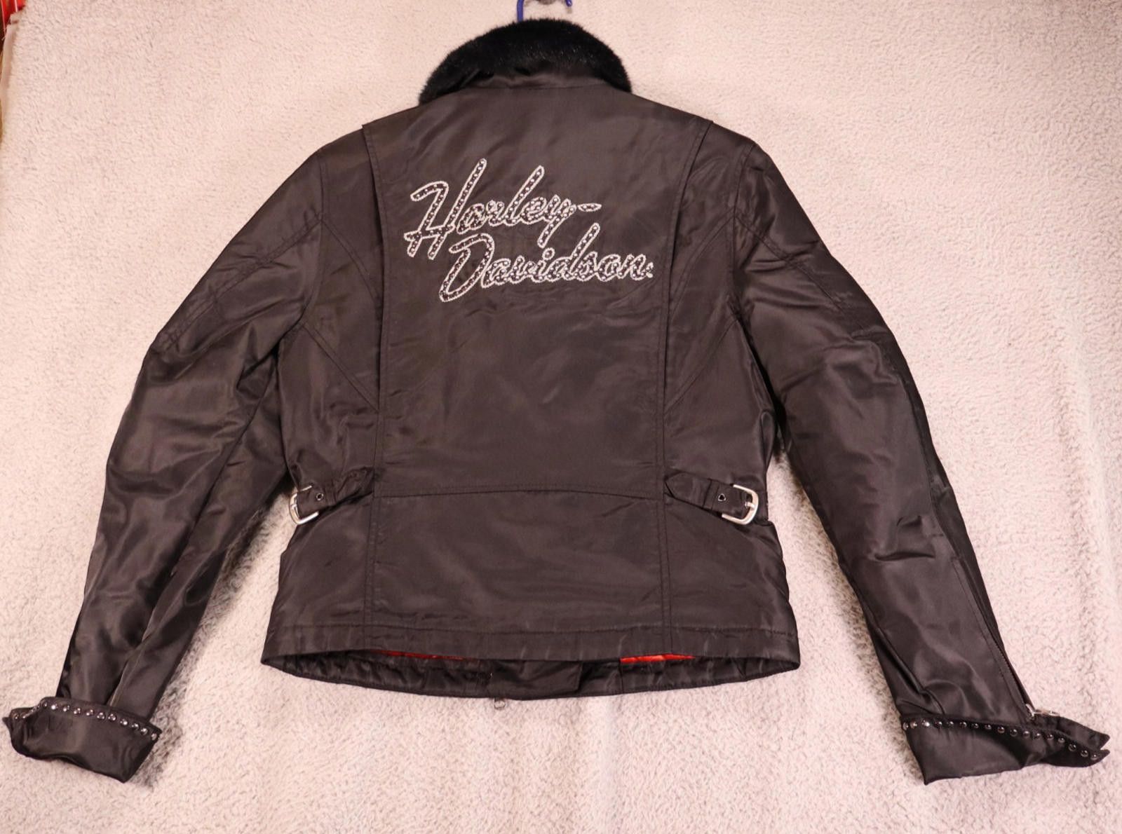Other Harley Davidson Women Small Black Studded Fur collar Jacket Size ONE SIZE - 2 Thumbnail