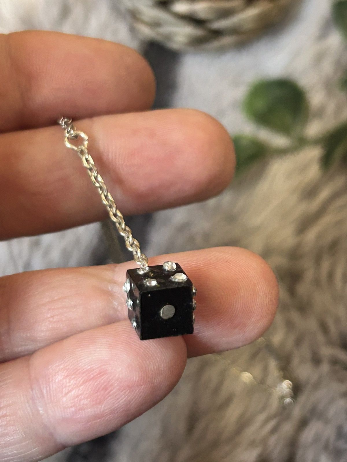 Handmade Handcrafted vintage clear rhinestone dice pendant necklace Size ONE SIZE - 7 Thumbnail