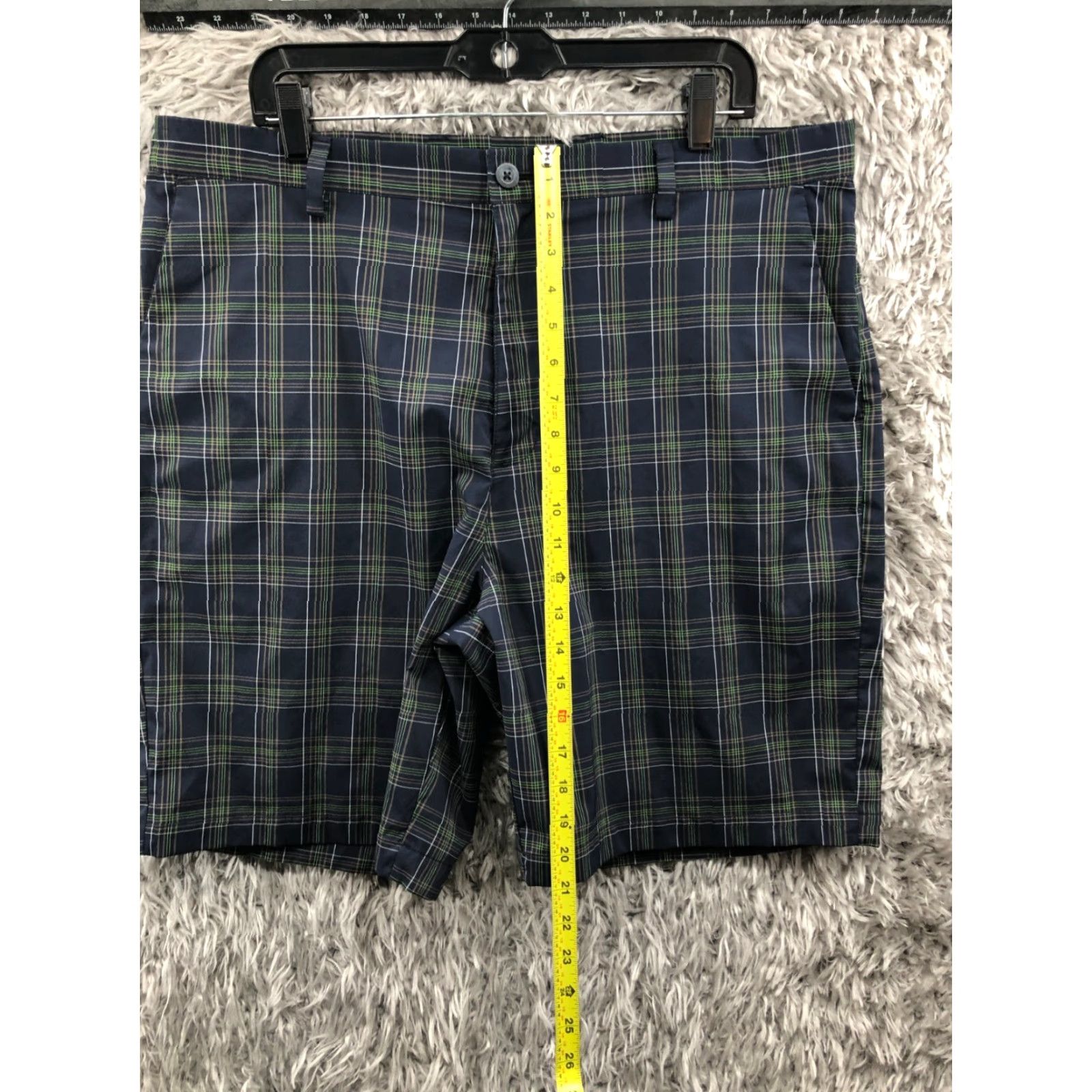 Chaps Chaps Plaid Shorts Mens Size 38 Mid Rise Dark Wash Blue Bermuda Casual 5-Pocket Denim Cotton Blend Belt Loops Regular Front Flat Fit Blue Size US 38 / EU 54 - 3 Thumbnail