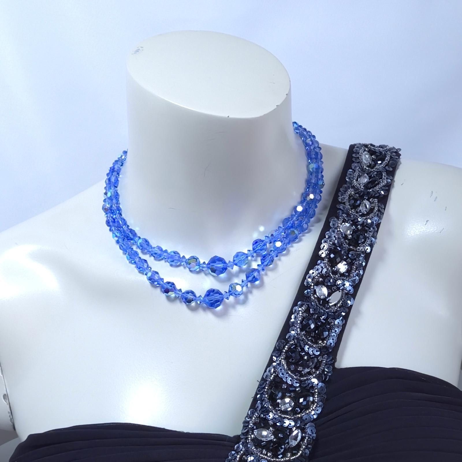 Designer Blue Faceted Crystal Beaded Double-Strand 1950s Necklace Size ONE SIZE - 7 Thumbnail