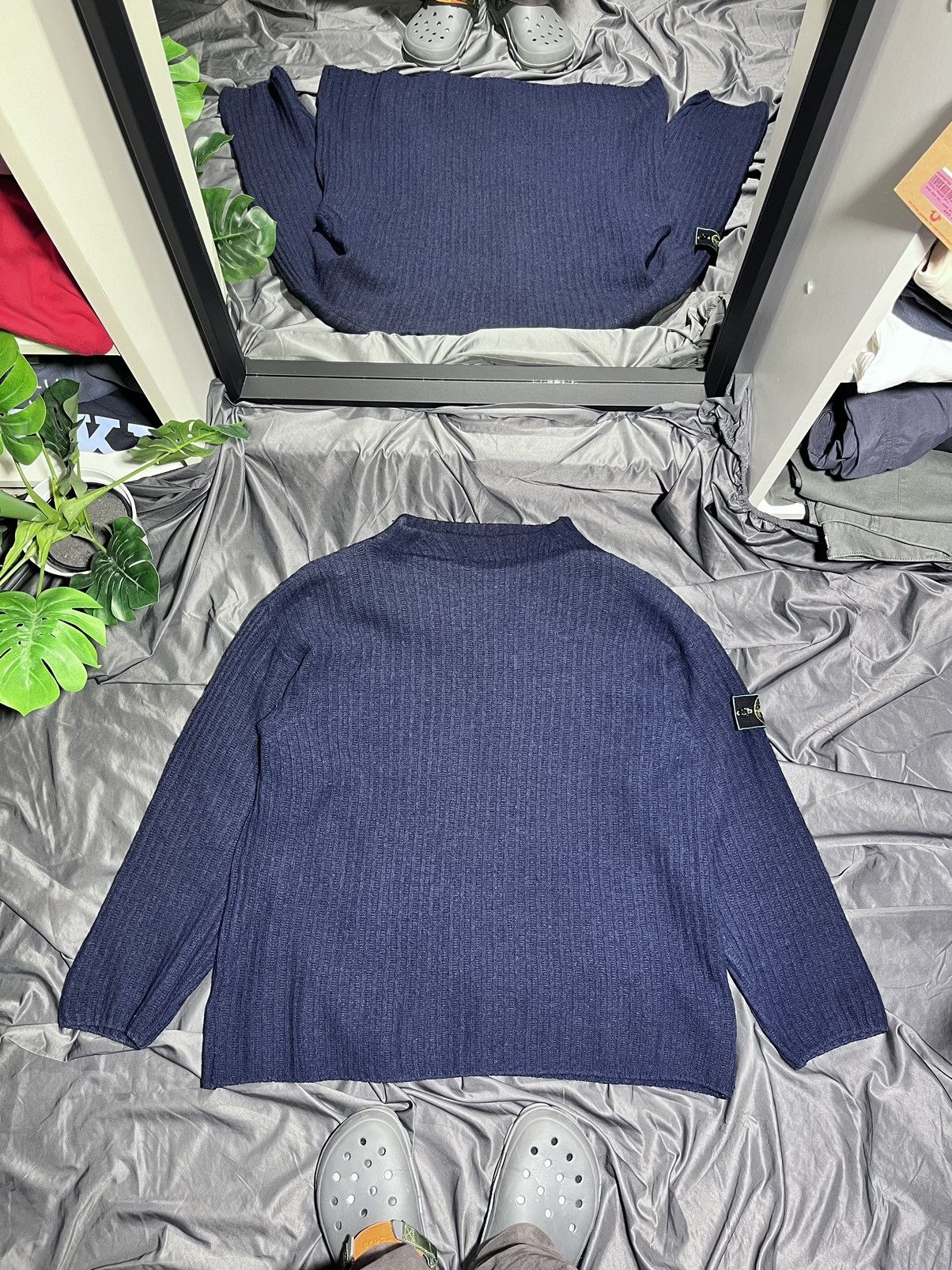 image of Archival Clothing x Massimo Osti Vintage Stone Island Wool Sweater 90's Italian Designer in Navy (S
