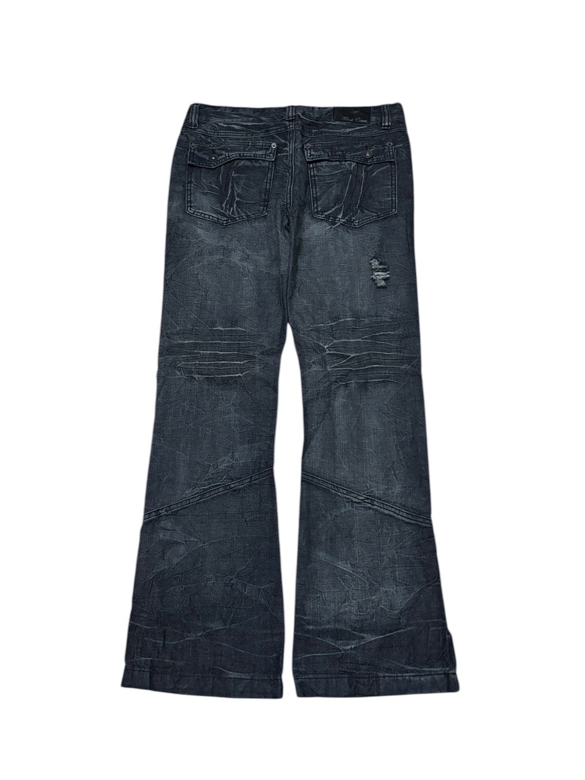Japanese Brand Y2K Black Crown Distressed Wide Flare Pants Size 32" / US 10 / IT 46 - 2 Thumbnail