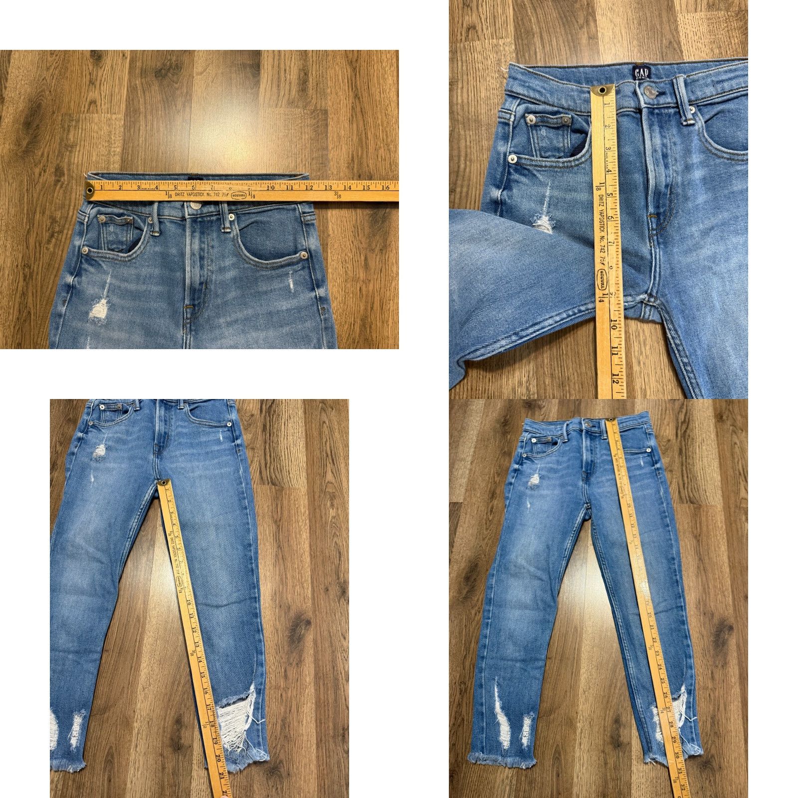Gap GAP Jeans Women's 25 Petite Blue Denim Tru Skinny Frayed Hem Distressed Regular Size 42" / US 20 - 8 Thumbnail