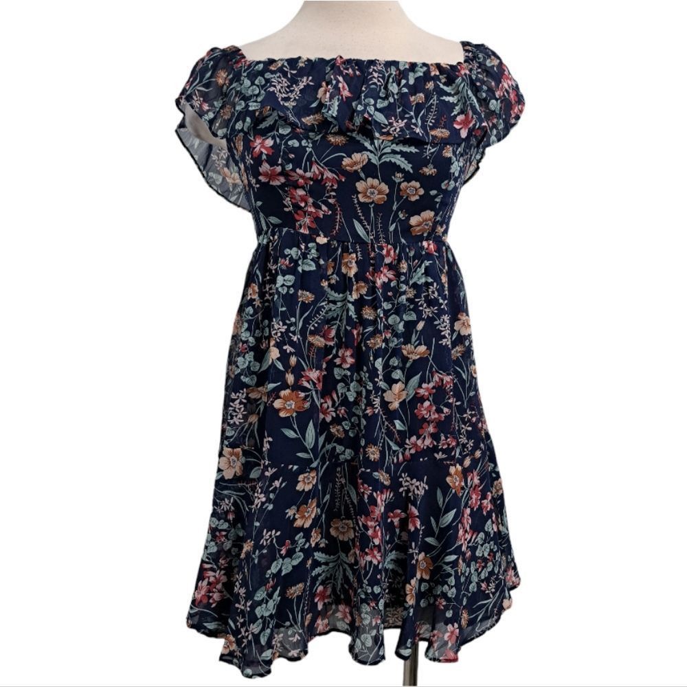 Other Lulu's Floral Print My Favorite Off The Shoulder Dress Navy Size S / US 4 / IT 40 - 1 Thumbnail