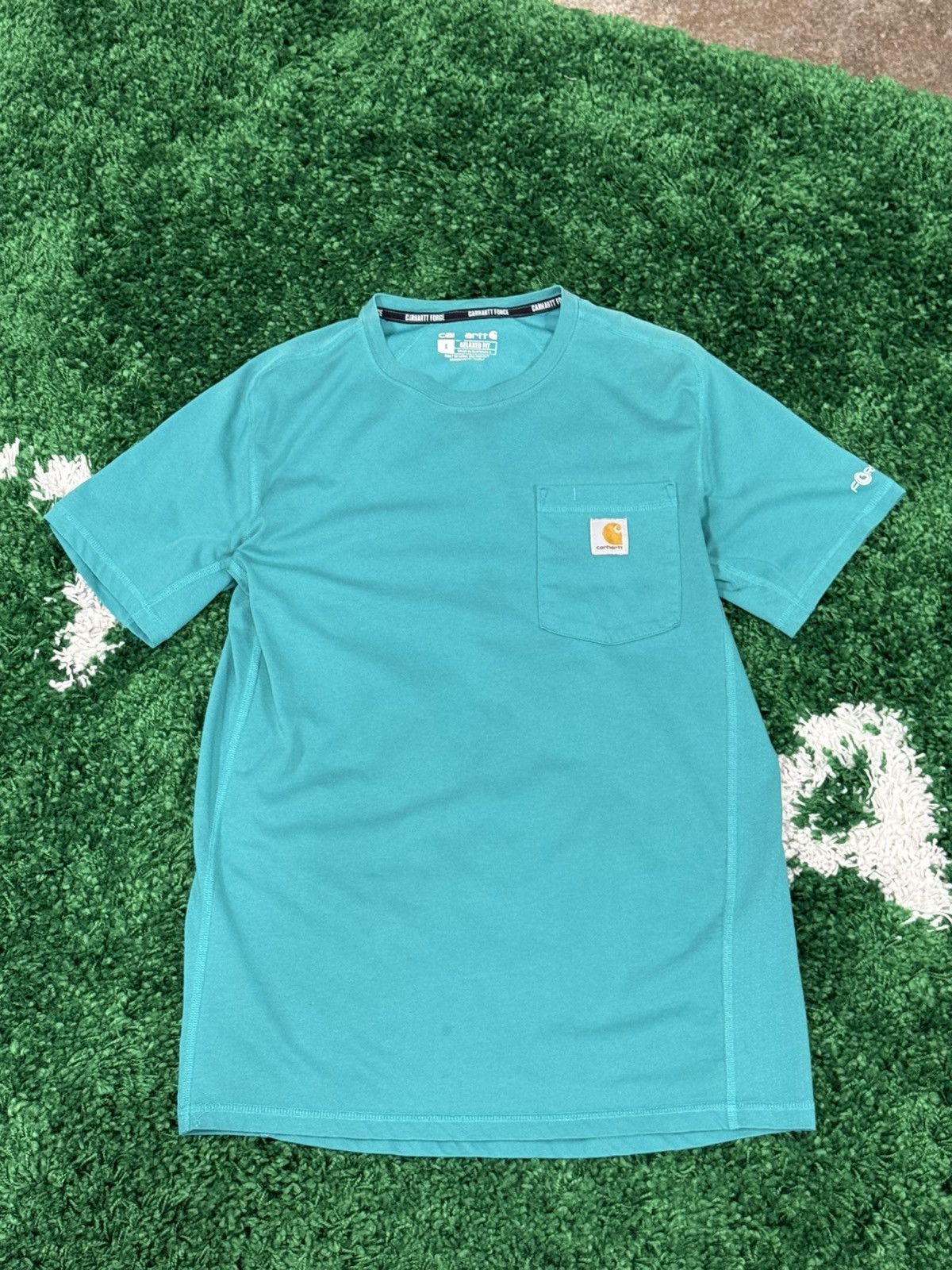 Carhartt Carhartt Force Teal Green / Blue Pocket Logo Patch Tee Small Size US S / EU 44-46 / 1 - 1 Thumbnail