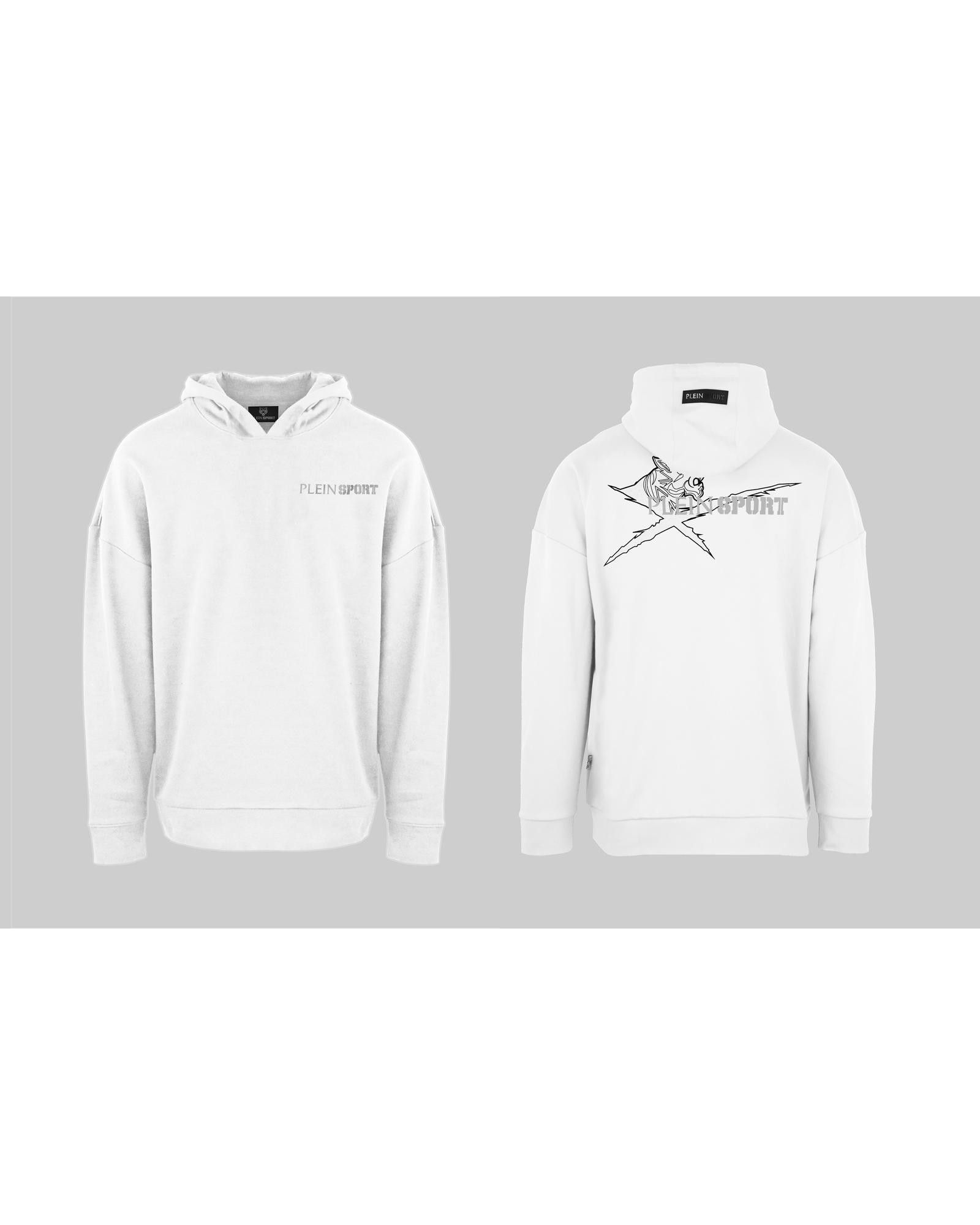 image of Philipp Plein Cotton Blend Solid Sweatshirt With Long Sleeves in White, Men's (Size Large)
