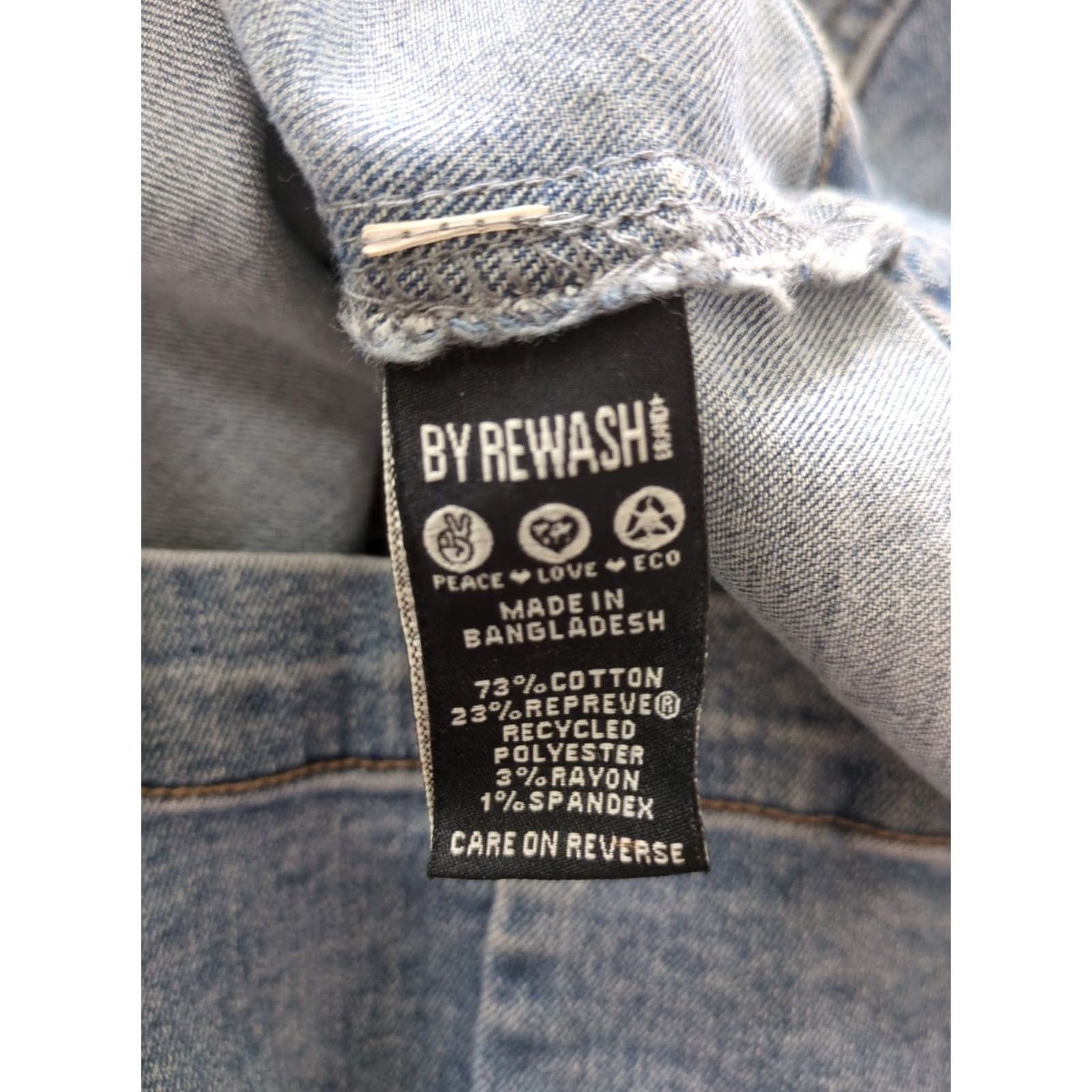 Vintage REWASH Peace Love Eco Denim Dress Short Sleeve Mini Short Dress Blue Women M Size 32" / US 10 / IT 46 - 4 Thumbnail